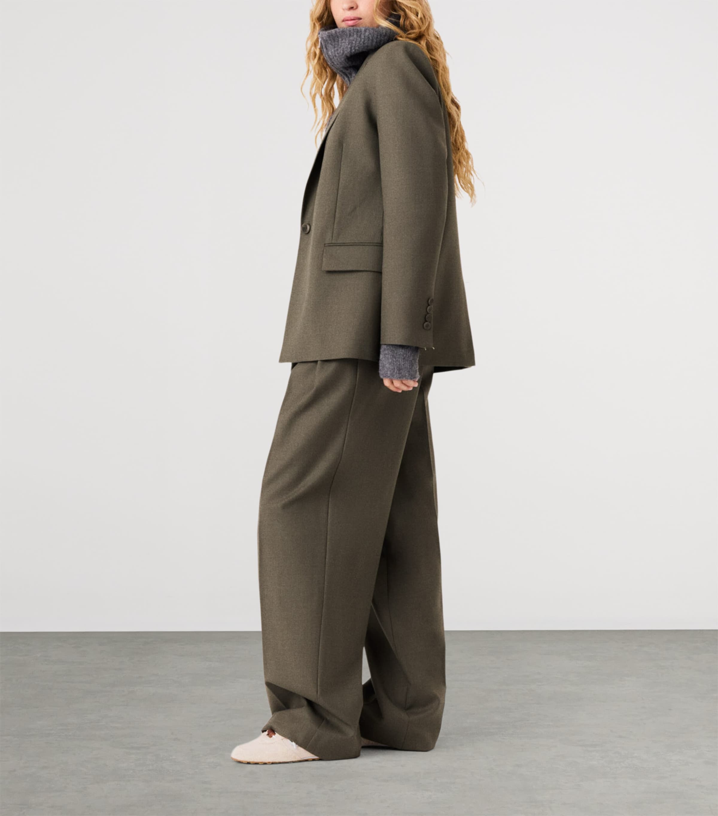 Maje Womens Wool-Blend Blazer Khaki Image 3