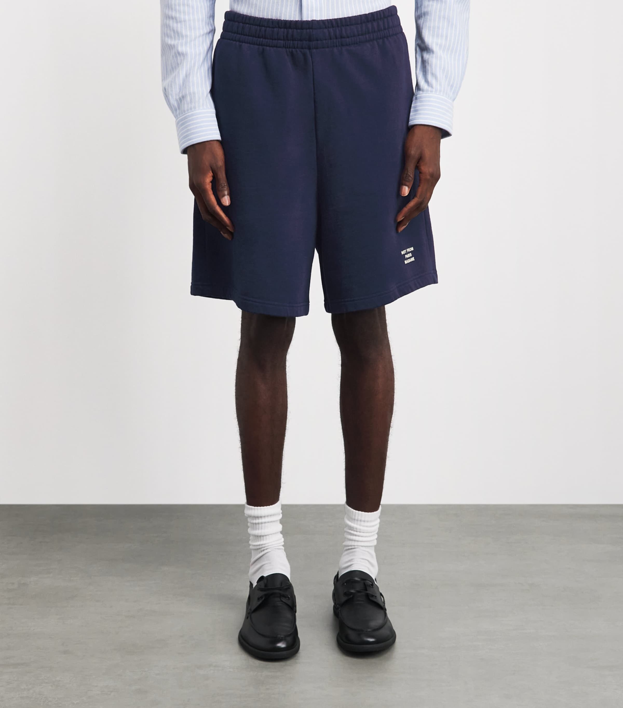 Drôle de Monsieur Mens Cotton Fleece Slogan Shorts Navy Image 4