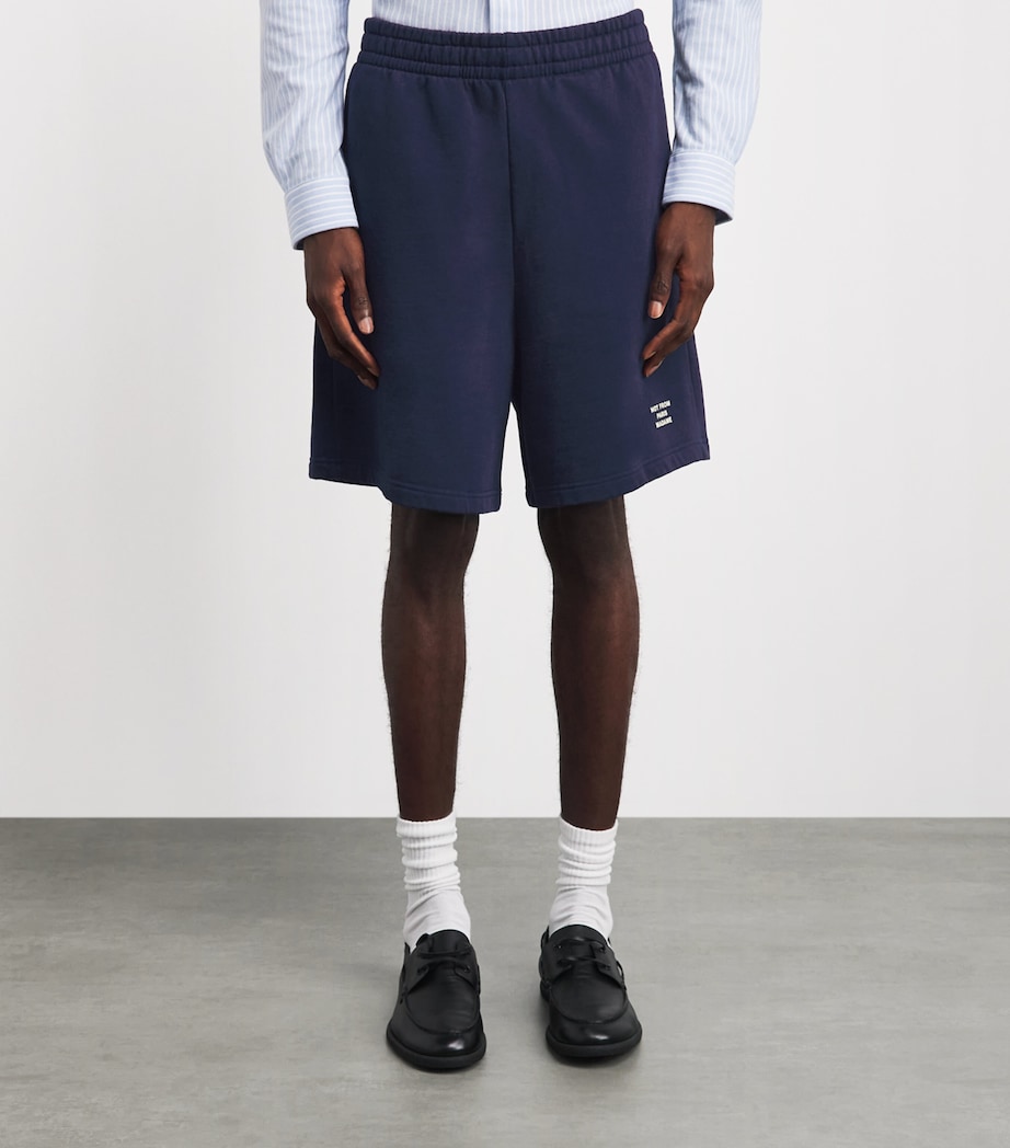 Drôle de Monsieur Mens Cotton Fleece Slogan Shorts Navy Image 4