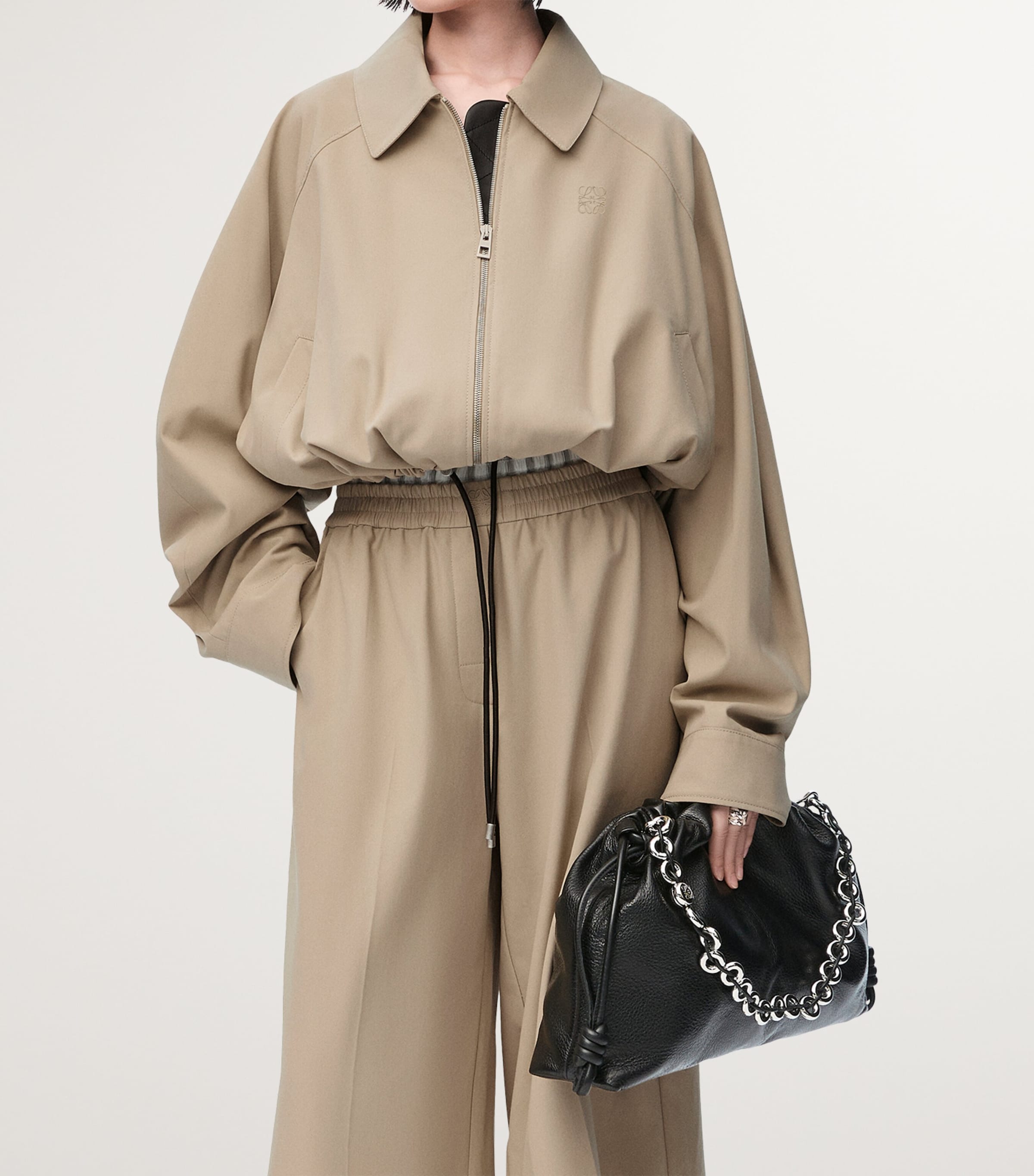 Cotton-Blend Drawstring-Hem Balloon Jacket BEIGE Image 3