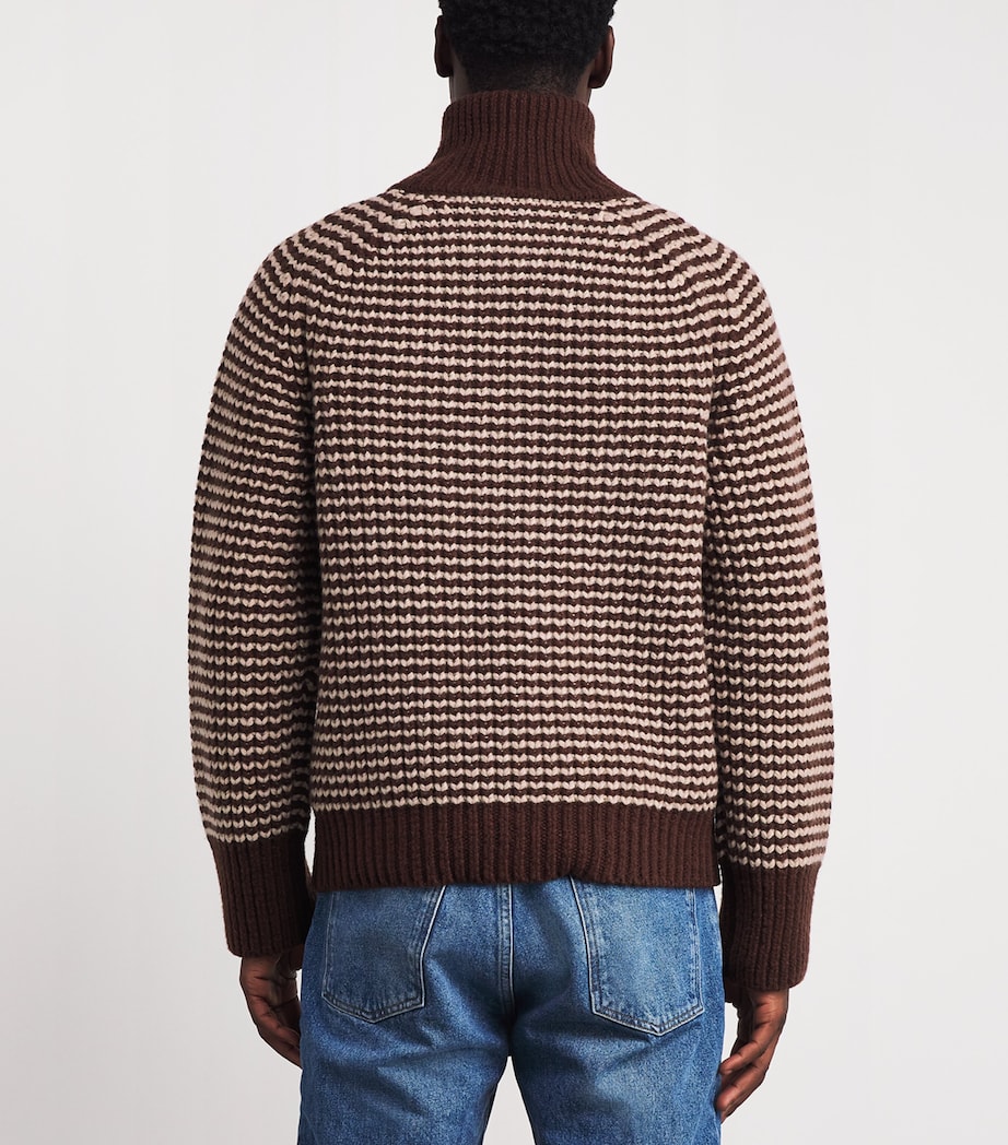 x Aaron Levine Virgin Wool Bristol Knit Quarter-Zip Sweater CHOCOLATE Image 4