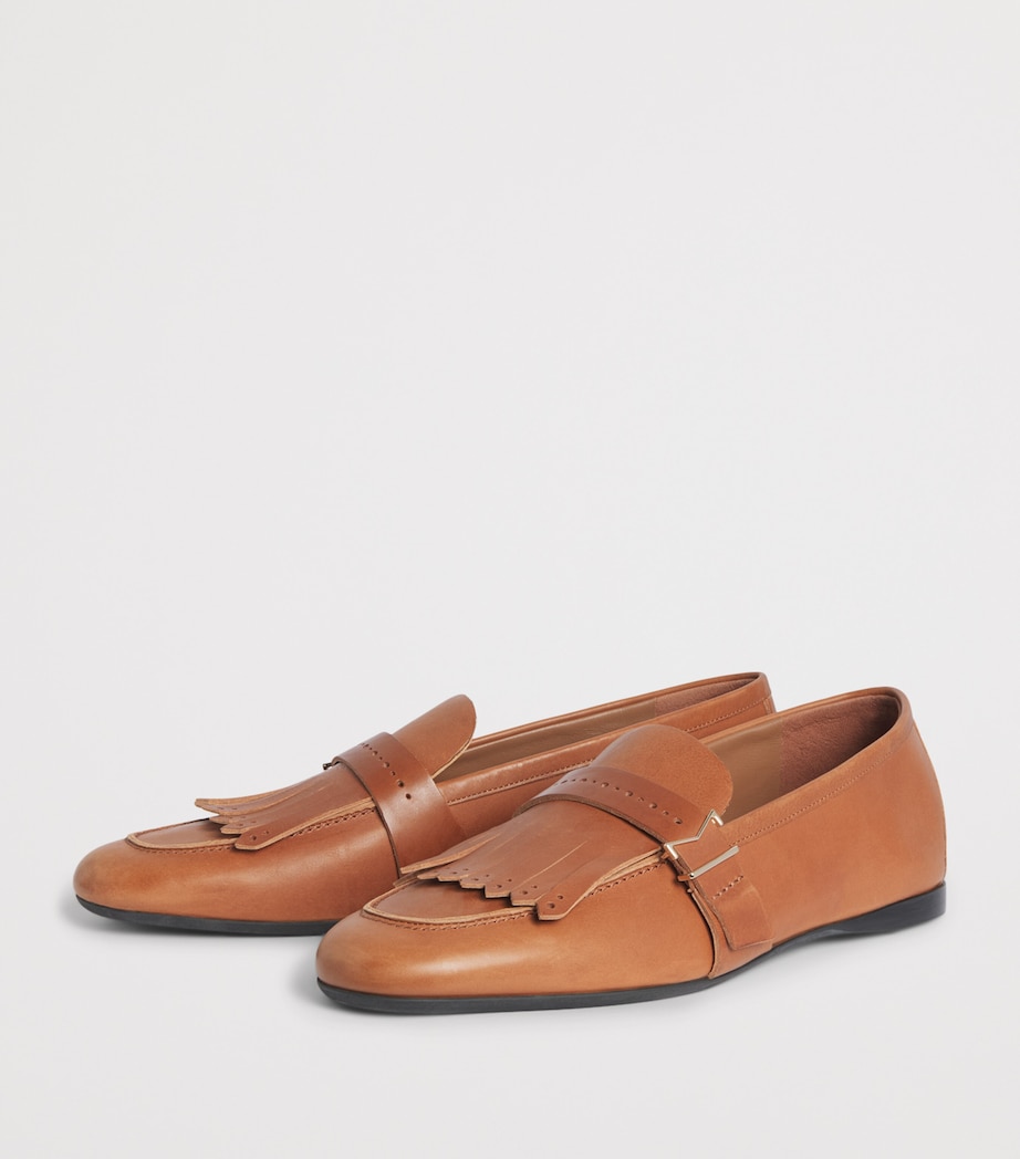 Max Mara Leather Fringe Loafers Amber Brown Image 3