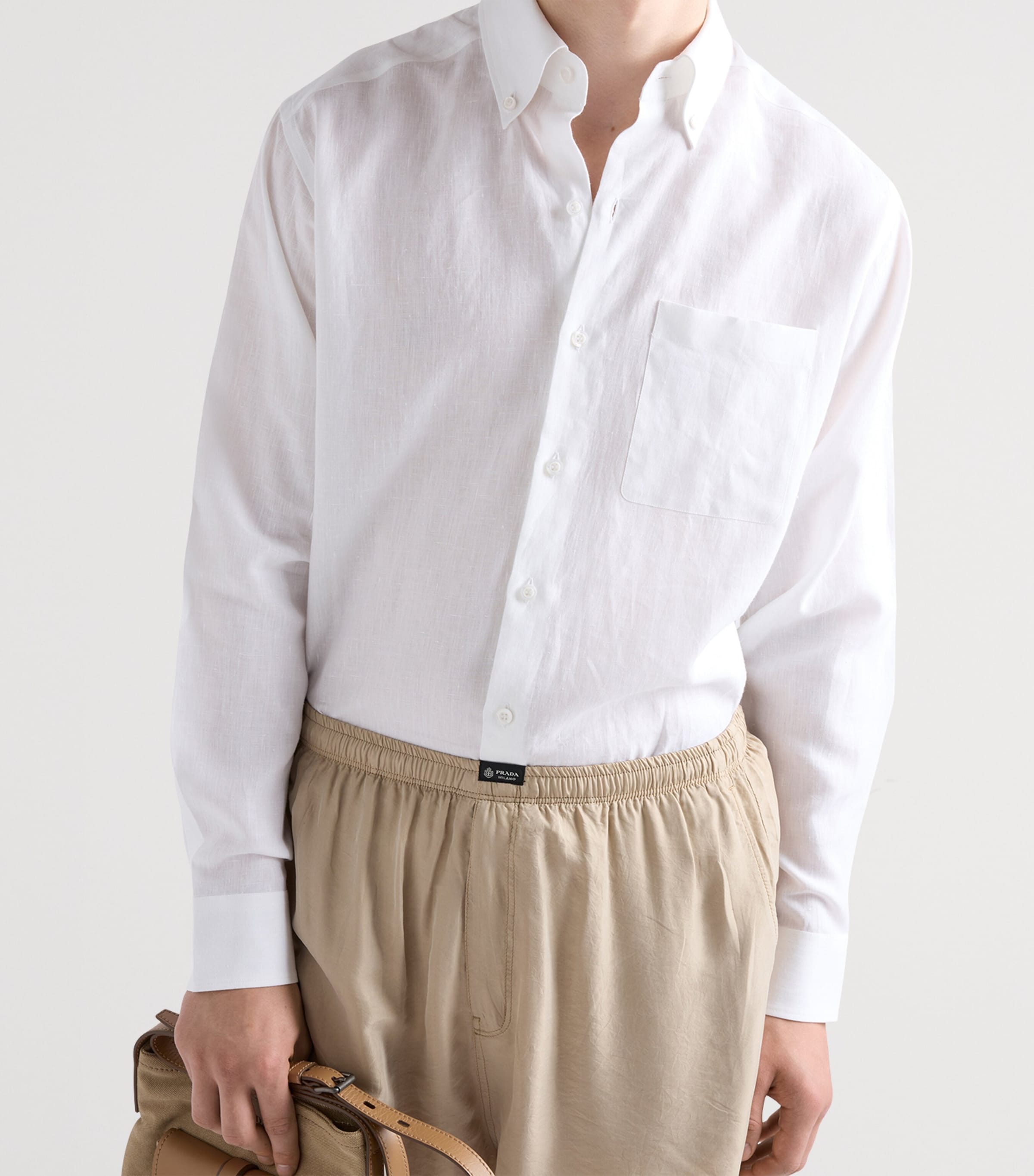 Prada Mens Linen Shirt White Image 4