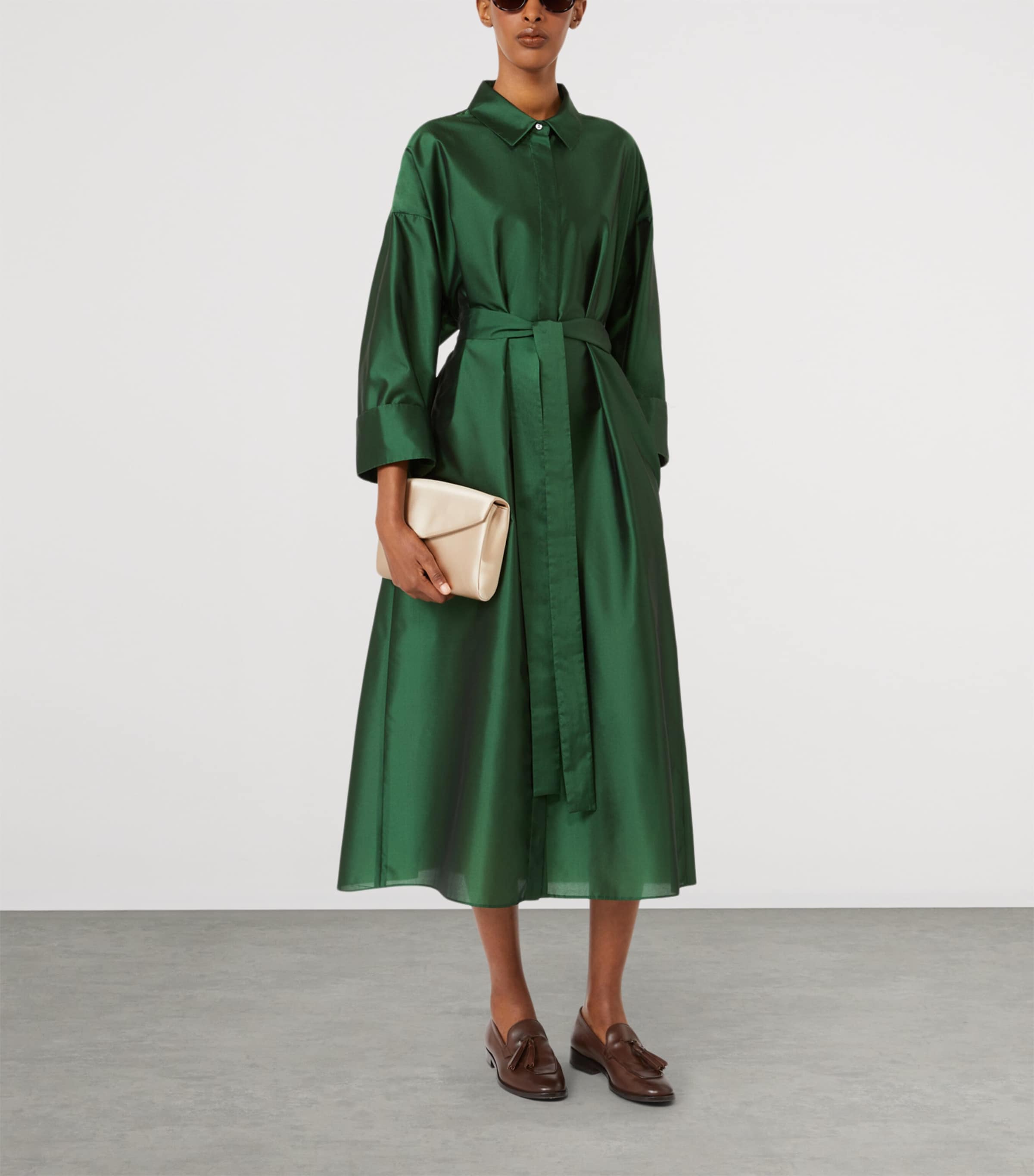 Max Mara Womens Belted Midi Dress Green Image 4
