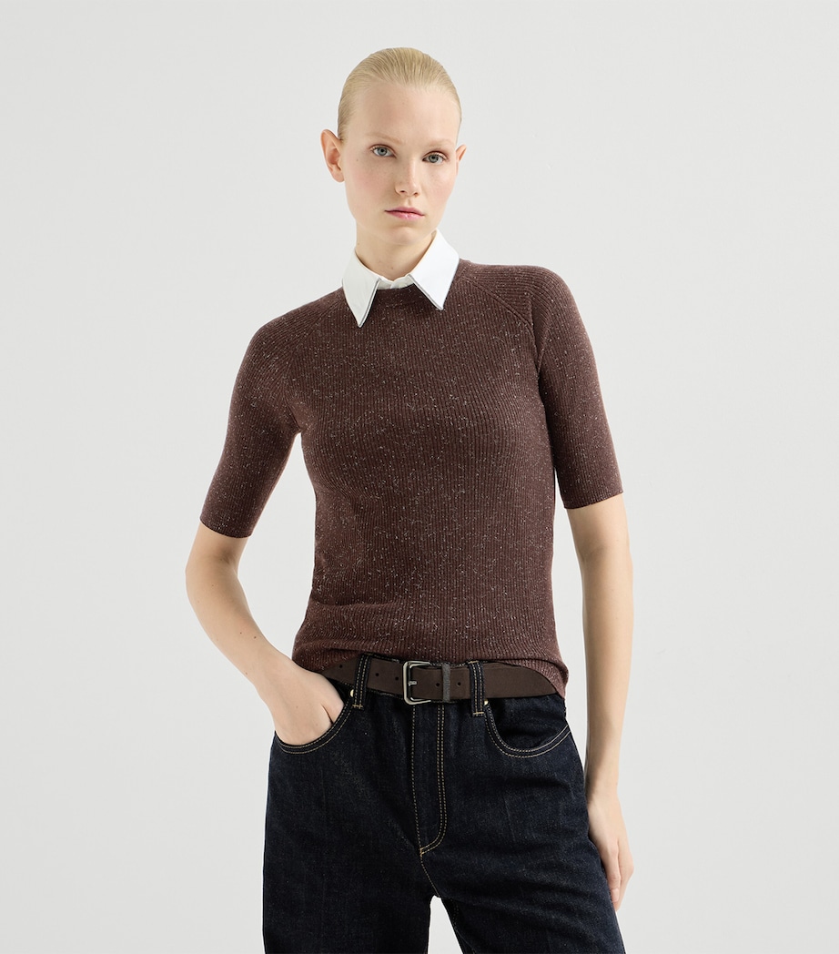 Brunello Cucinelli Womens Cashmere Sparkling Short-Sleeve Sweater Image 3