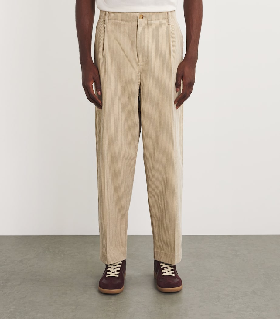 FRAME Mens Corduroy Pleated Tapered Trousers Dove Image 3