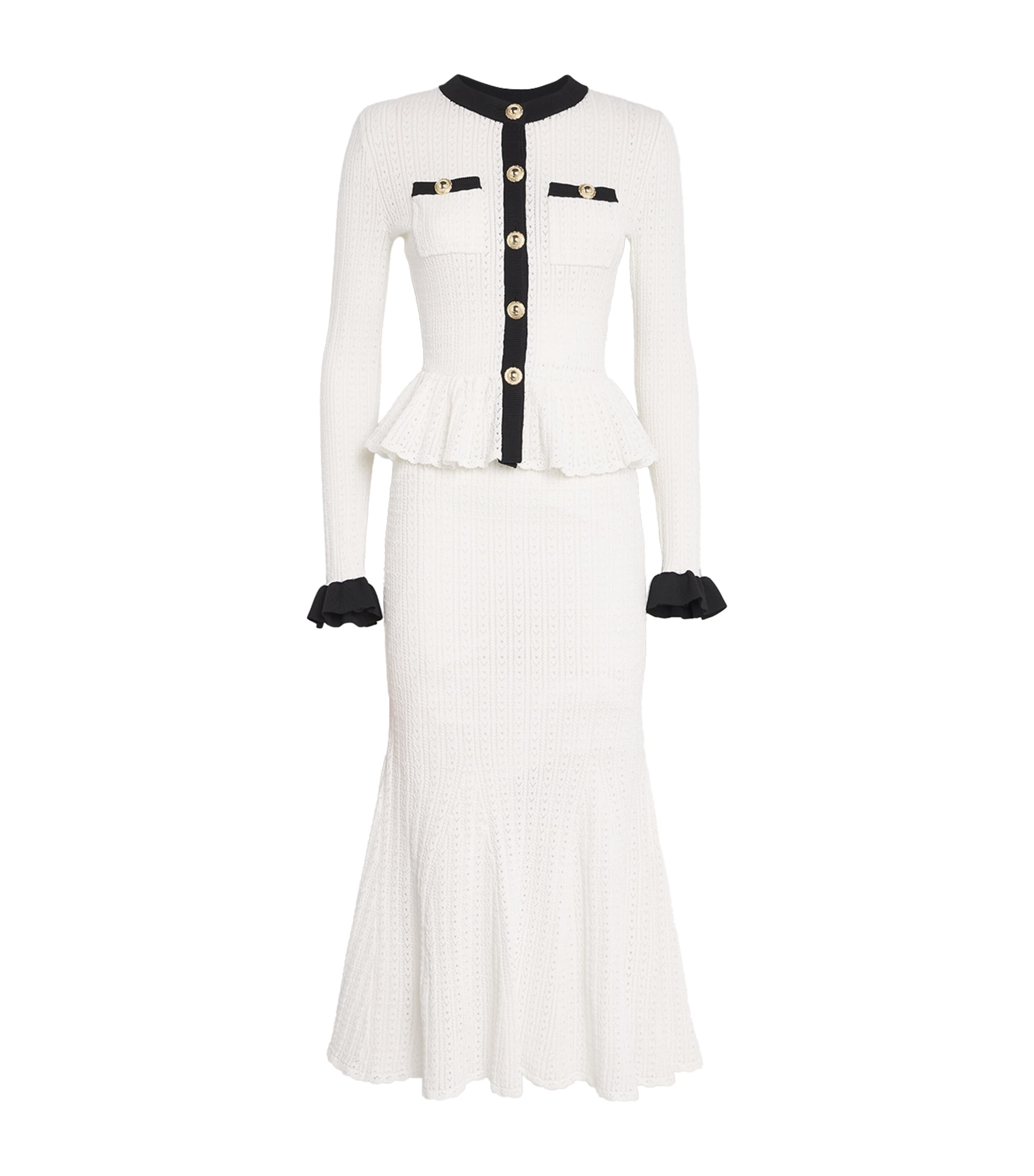 Self-portrait Pointelle Knit Contrast Midi Dress In White