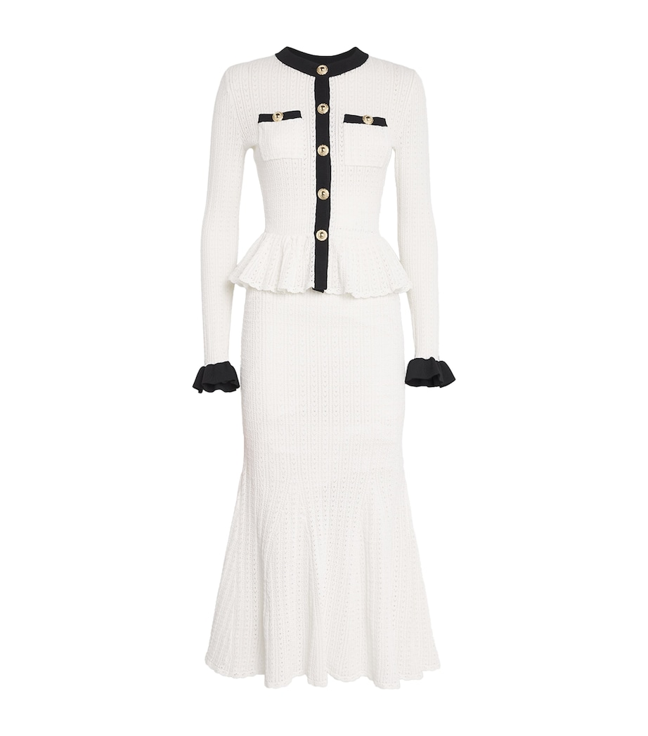 Pointelle Peplum Midi Dress WHITE Image 1