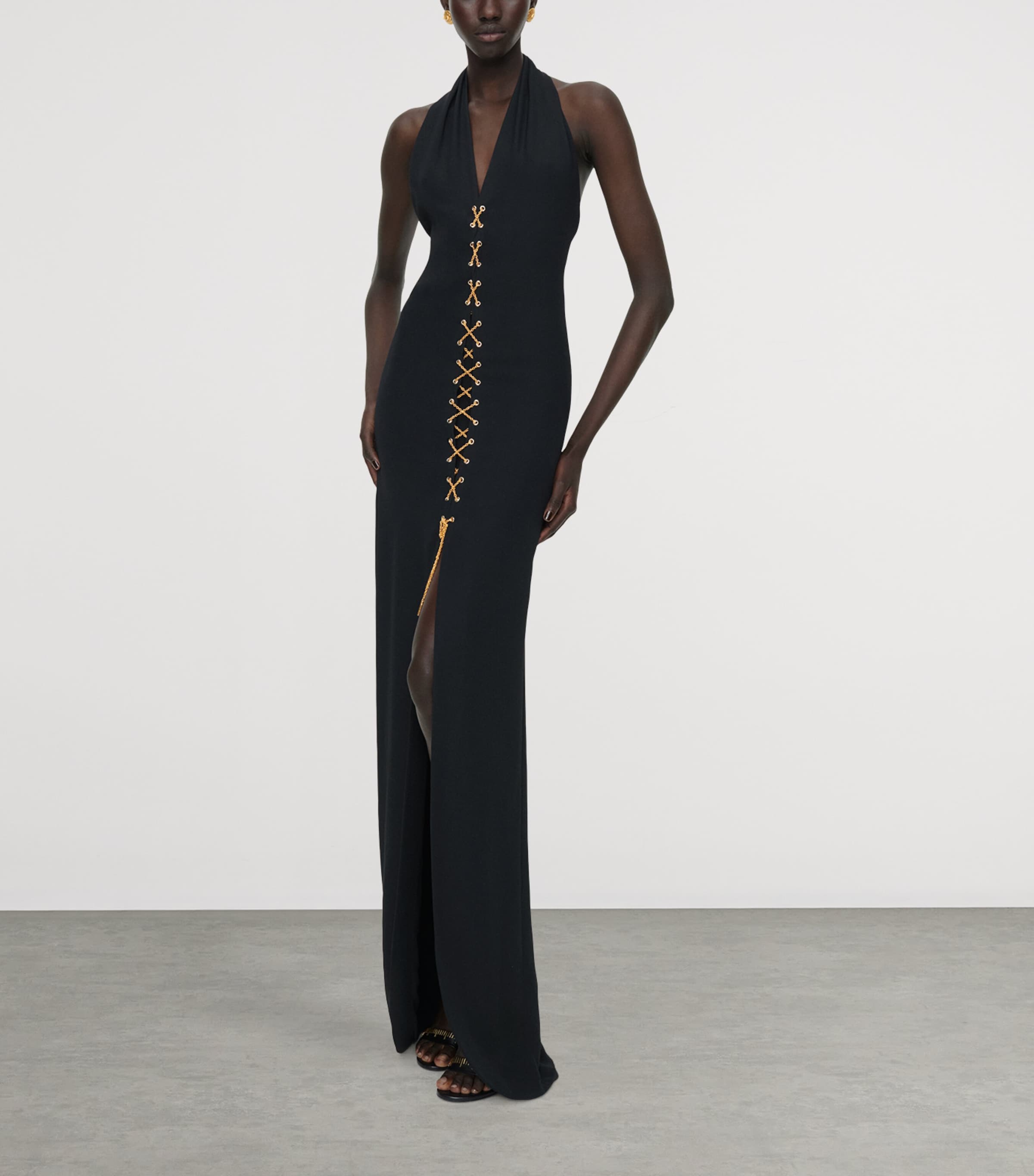 Schiaparelli Womens Laced Halterneck Maxi Gown Black Image 5