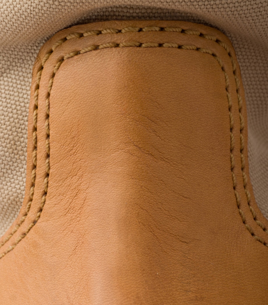 Prada Leather-Canvas Mid-Calf Boots 30 Neutral Image 8