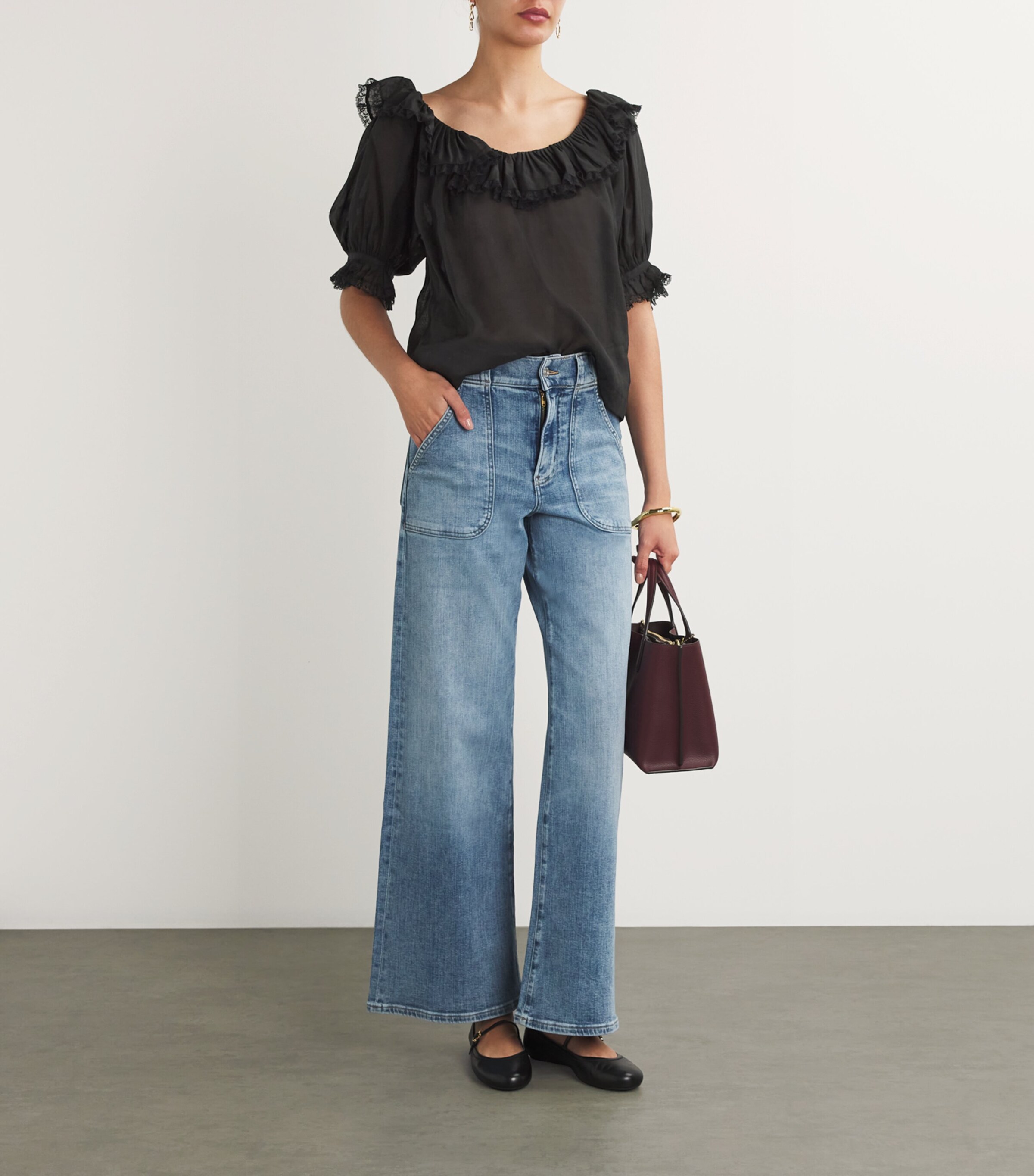 Ruffled-Trim Samara Top BLACK Image 2