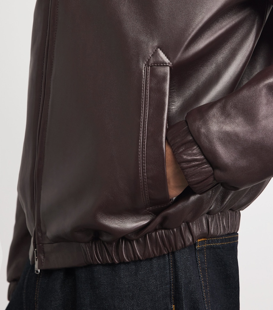 Canali Mens Leather Jacket Burgundy Image 3