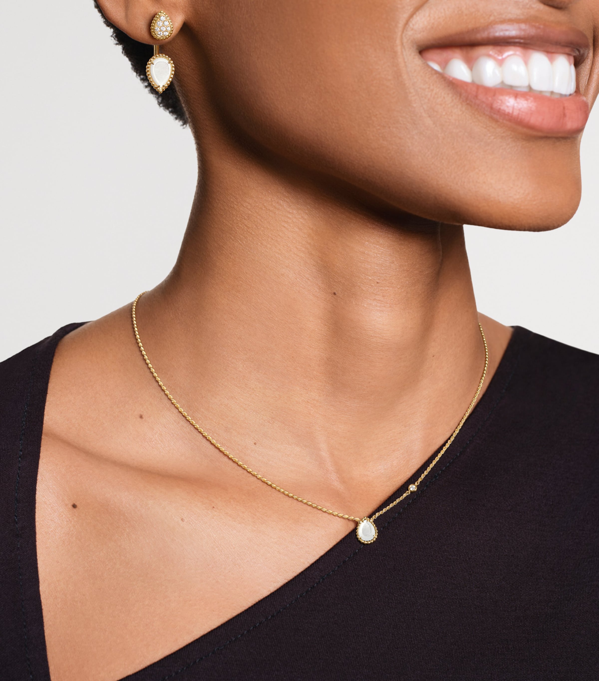 Yellow Gold Serpent Bohème Stud Earring WHITE Image 2