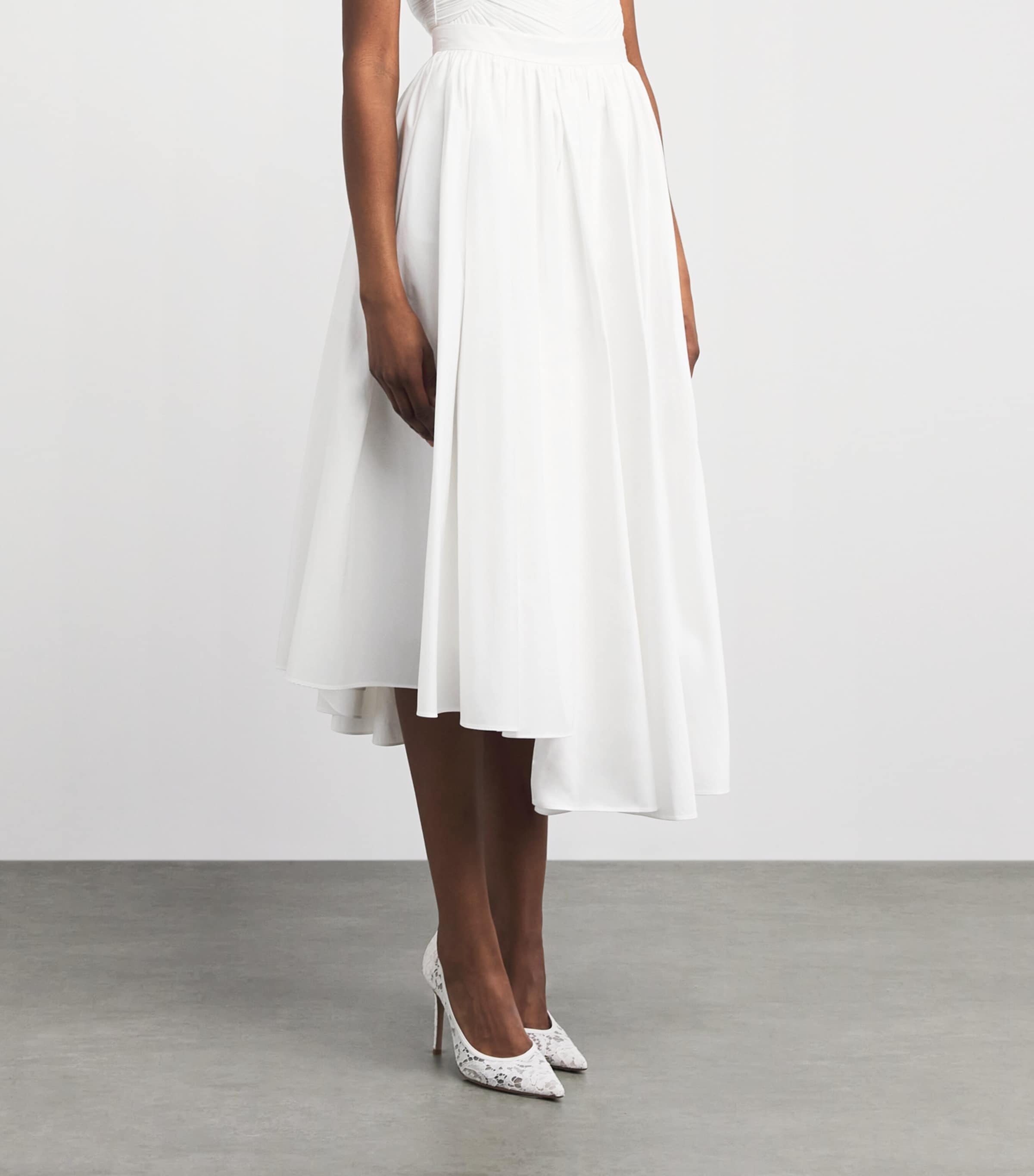 Self-Portrait Womens Poplin Asymmetric Midi Skirt White Image 4