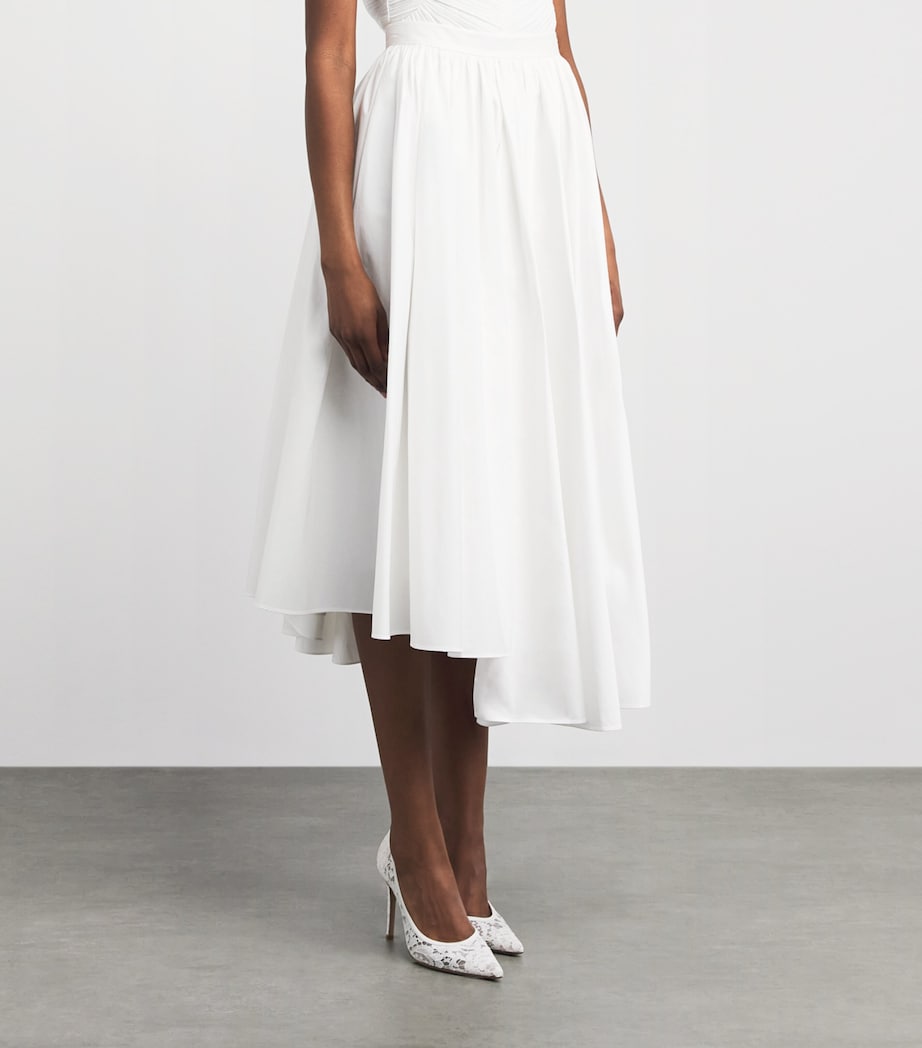 Self-Portrait Womens Poplin Asymmetric Midi Skirt White Image 4