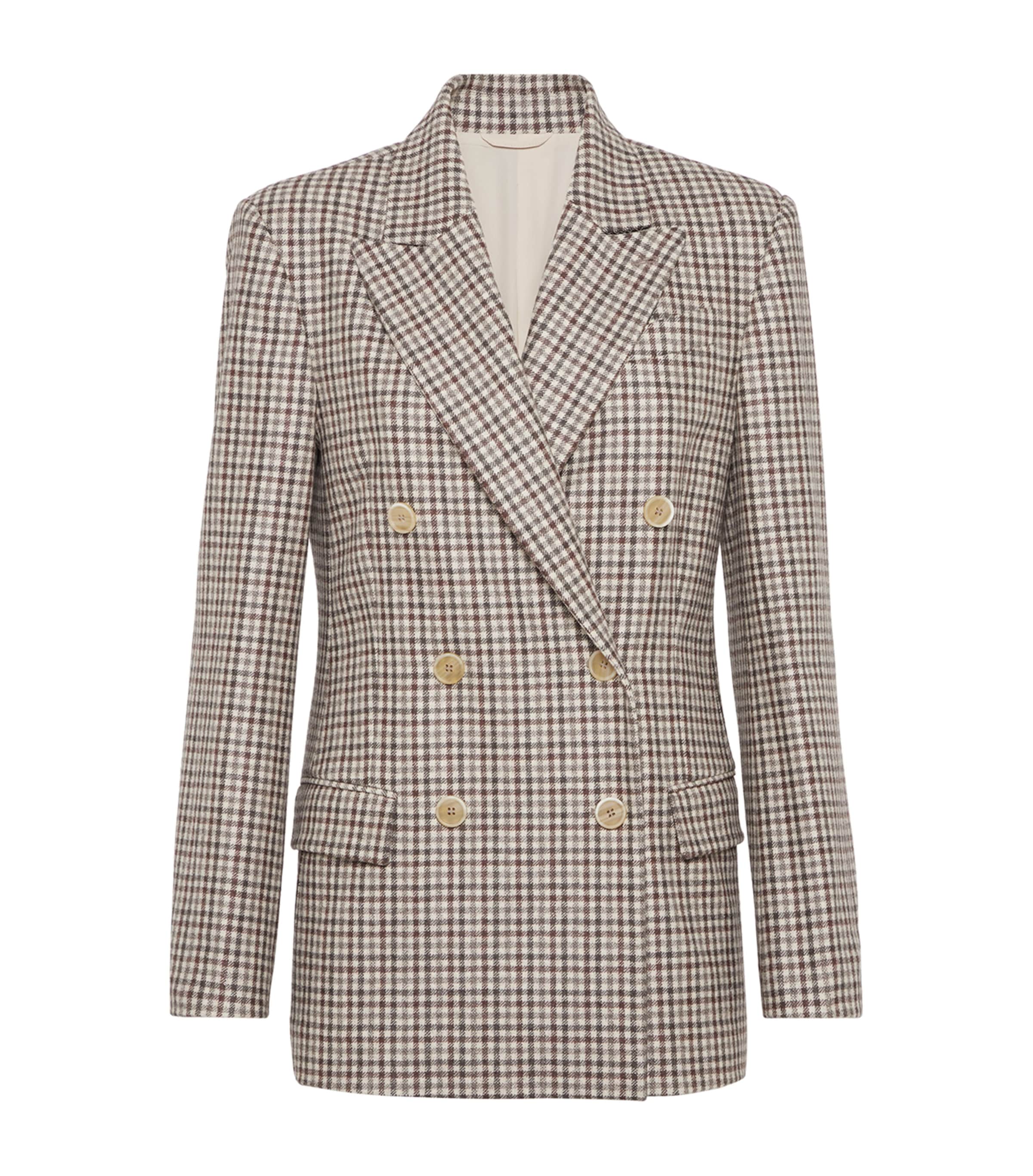 Brunello Cucinelli Virgin Wool Flannel Check Blazer In Sand