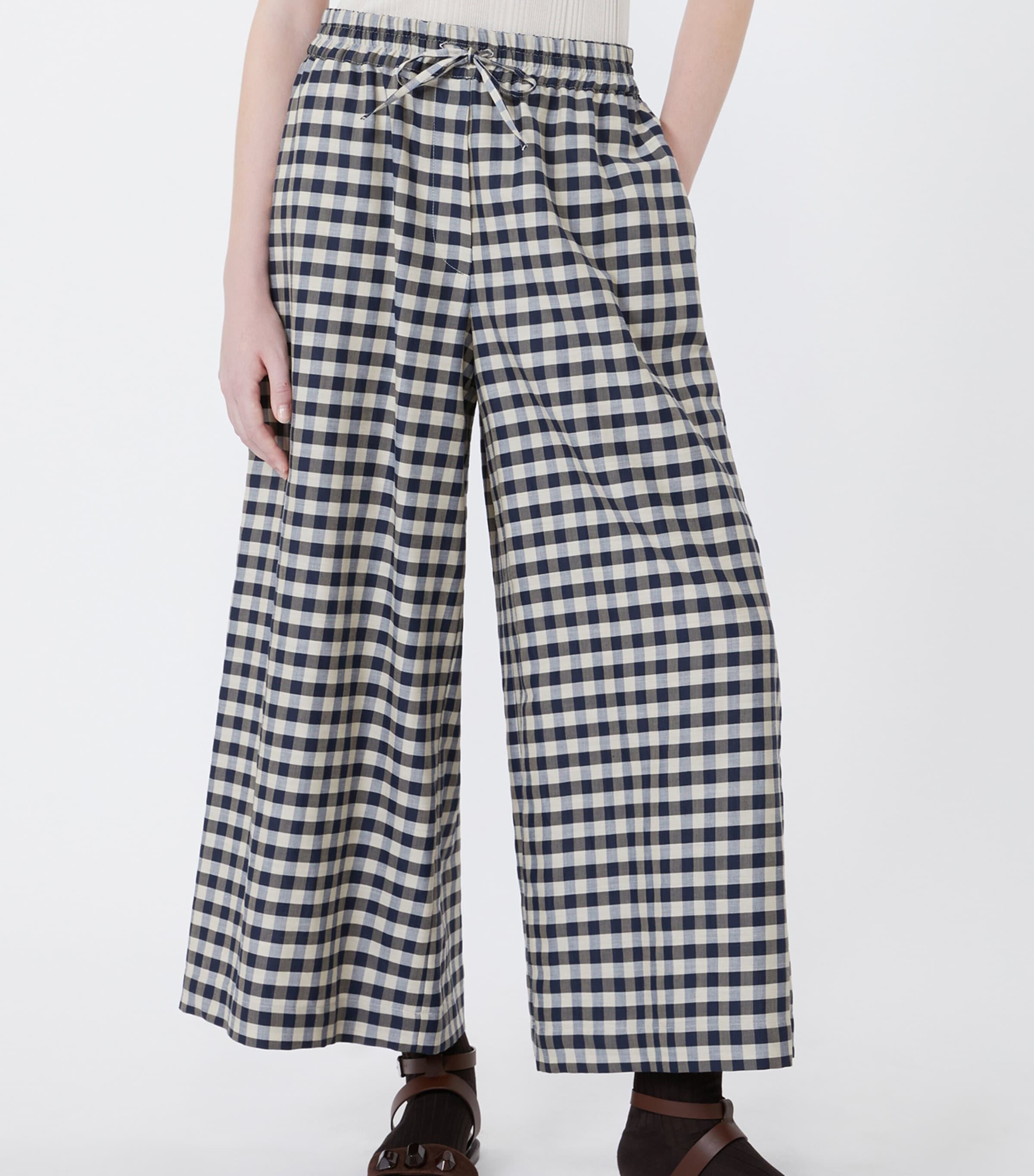 Weekend Max Mara Womens Check Print Trousers Navy Image 3