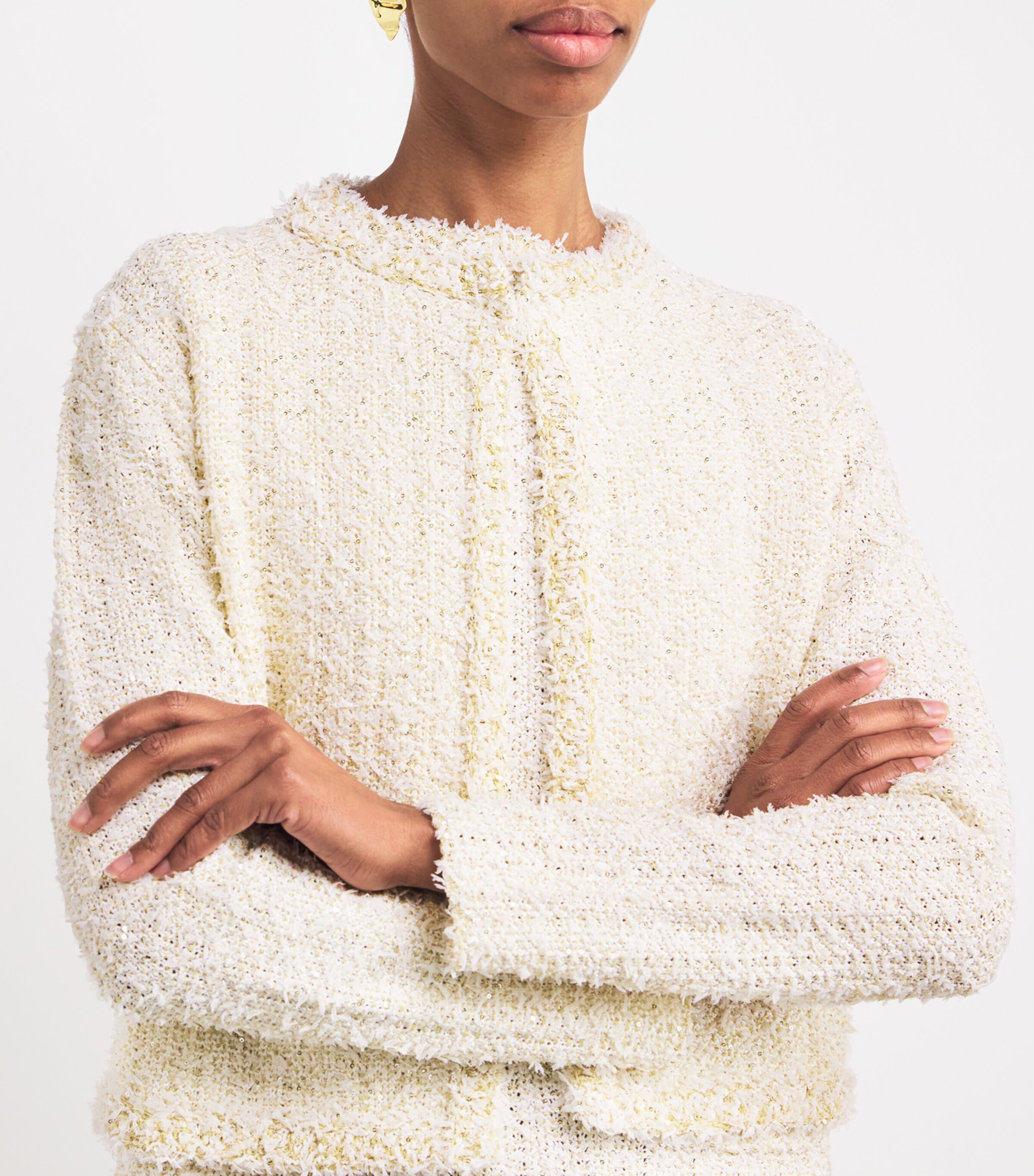 Fabiana Filippi Womens Textured Sequinned Collarless Jacket Bianco/citrino Image 6