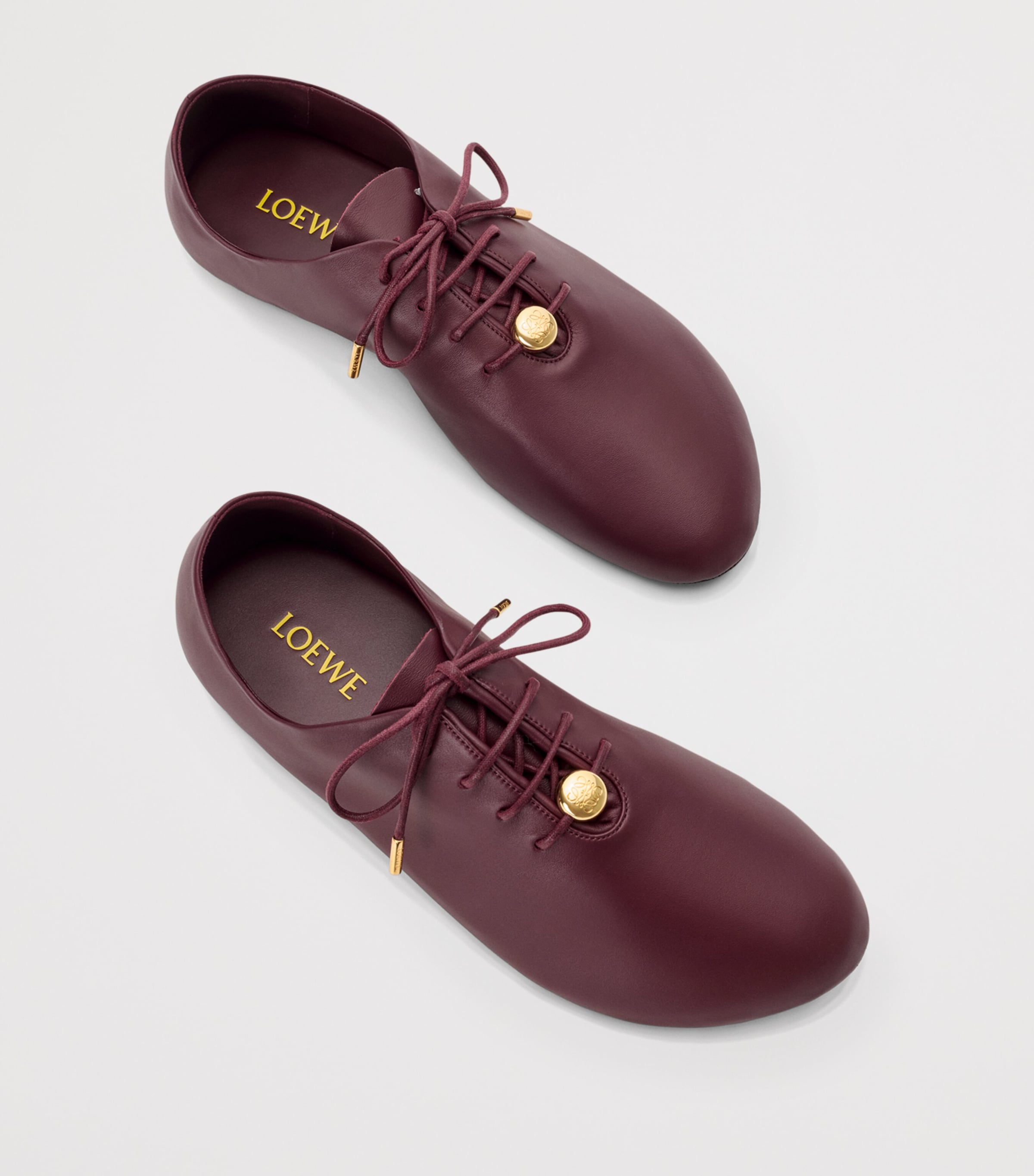 LOEWE Leather Pebble Soft Lace-Up Shoes Dark Burgundy Image 3