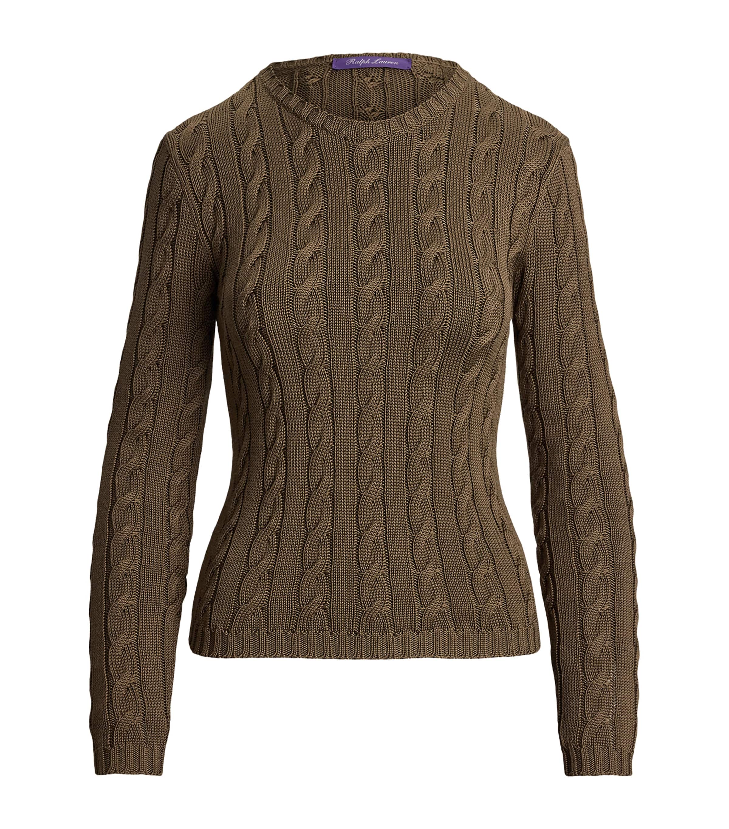 Ralph Lauren Collection Womens Silk-Blend Cable-Knit Sweater Portobello Image 1