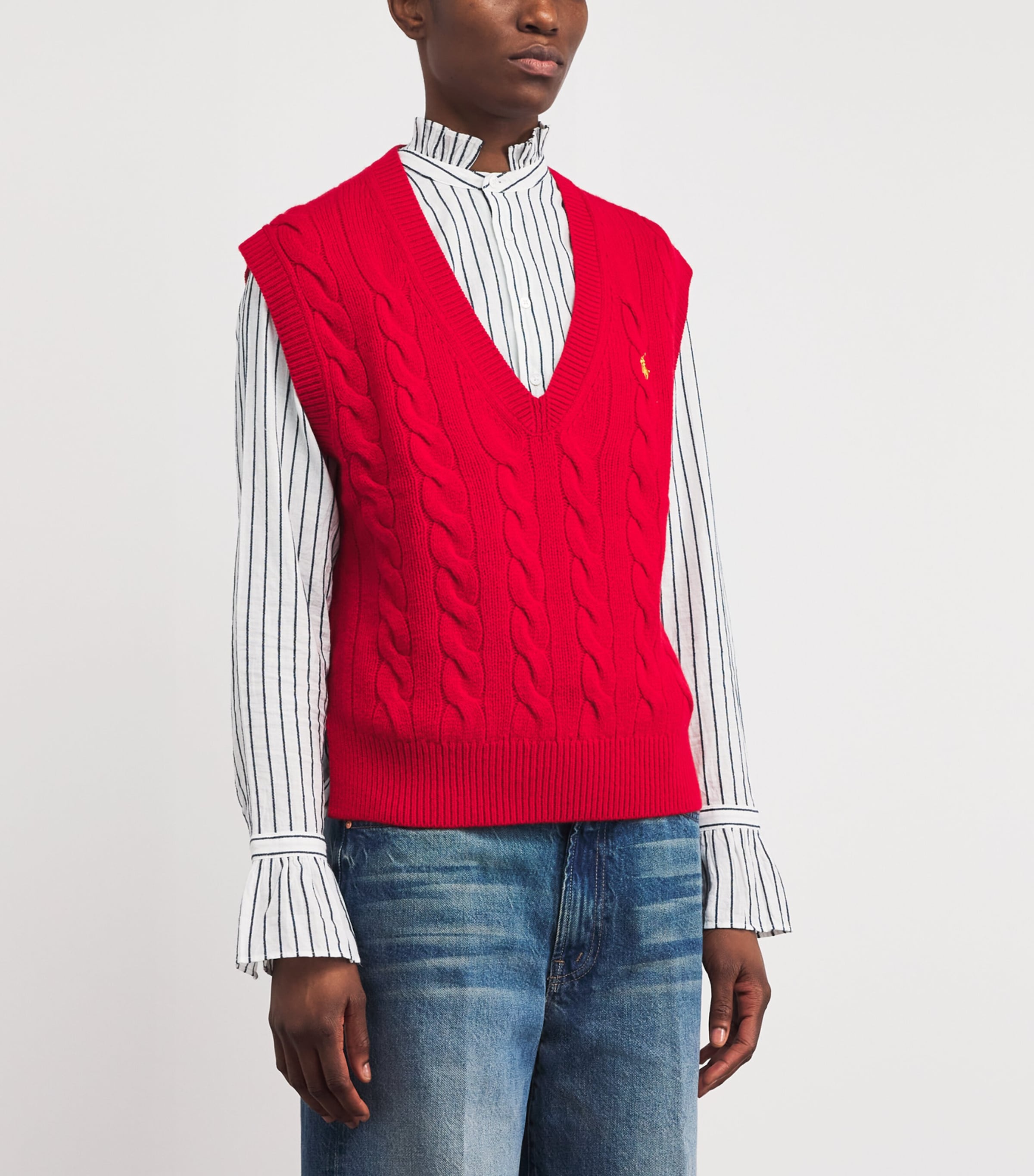 Wool-Cashmere Cable-Knit Sweater Vest RL2000 RED Image 3