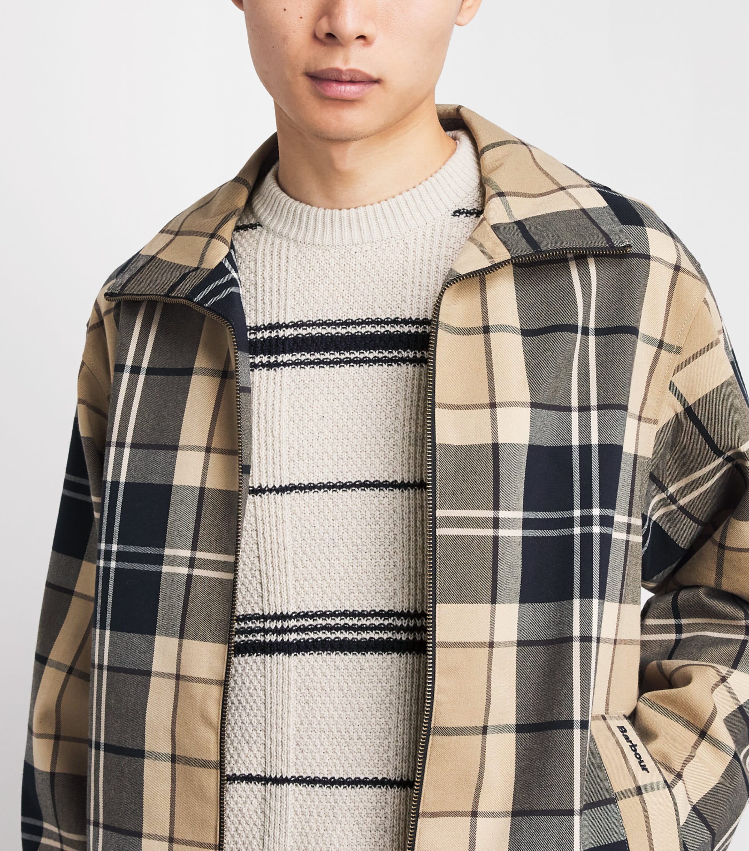 Barbour Mens Cotton-Wool Cable-Knit Fasey Sweater Whisper White Image 3