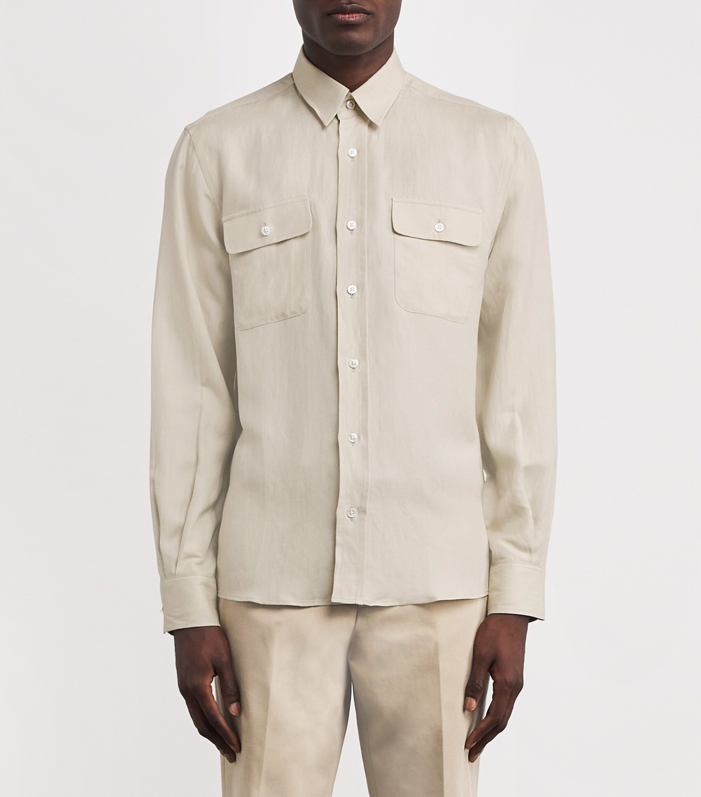 Ralph Lauren Purple Label Mens Silk-Linen Pocket-Detail Shirt Summer Sand Image 3