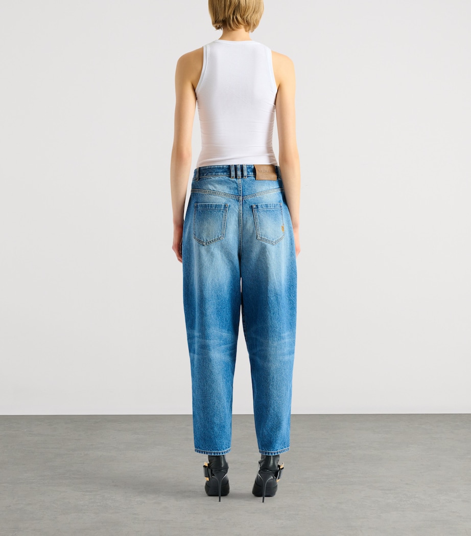 Balmain Womens Layered Mid-Rise Barrel Jeans Bleu Jean Image 6