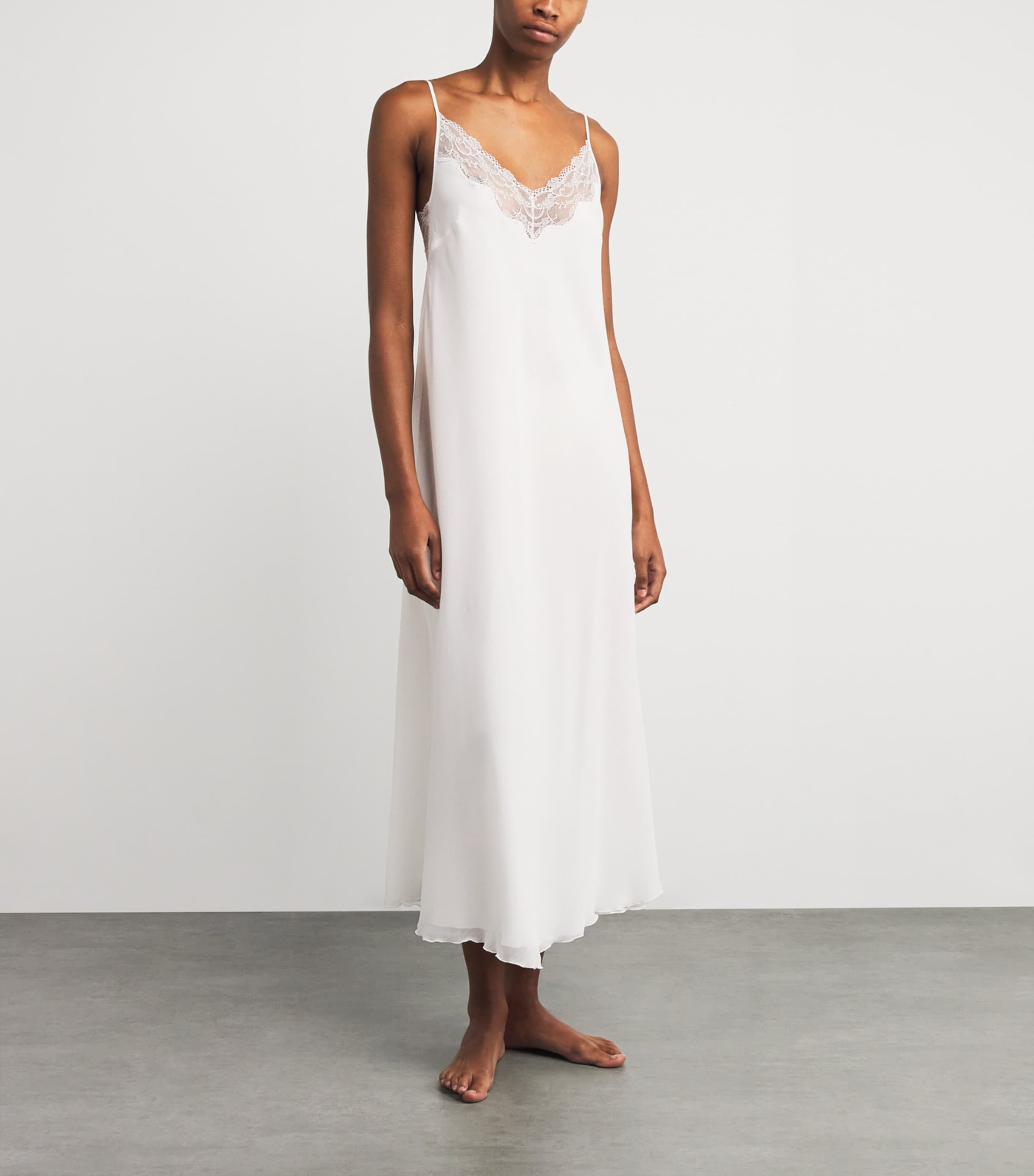 Silk Chiffon Lace-Trim Elora Nightdress OFF WHITE/SILVE Image 2