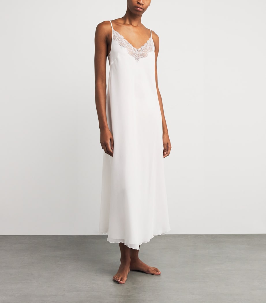 Silk Chiffon Lace-Trim Elora Nightdress OFF WHITE/SILVE Image 2
