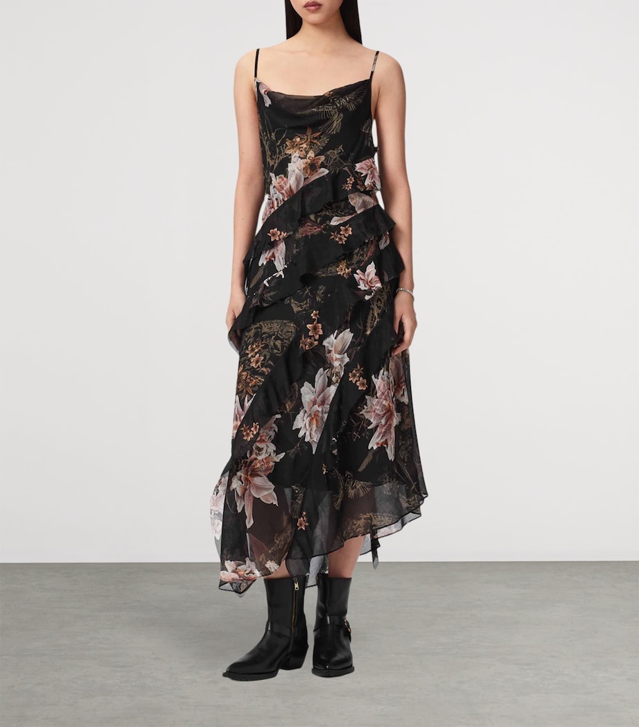AllSaints Womens Floral Ruth Midi Dress Crystal Black Image 2