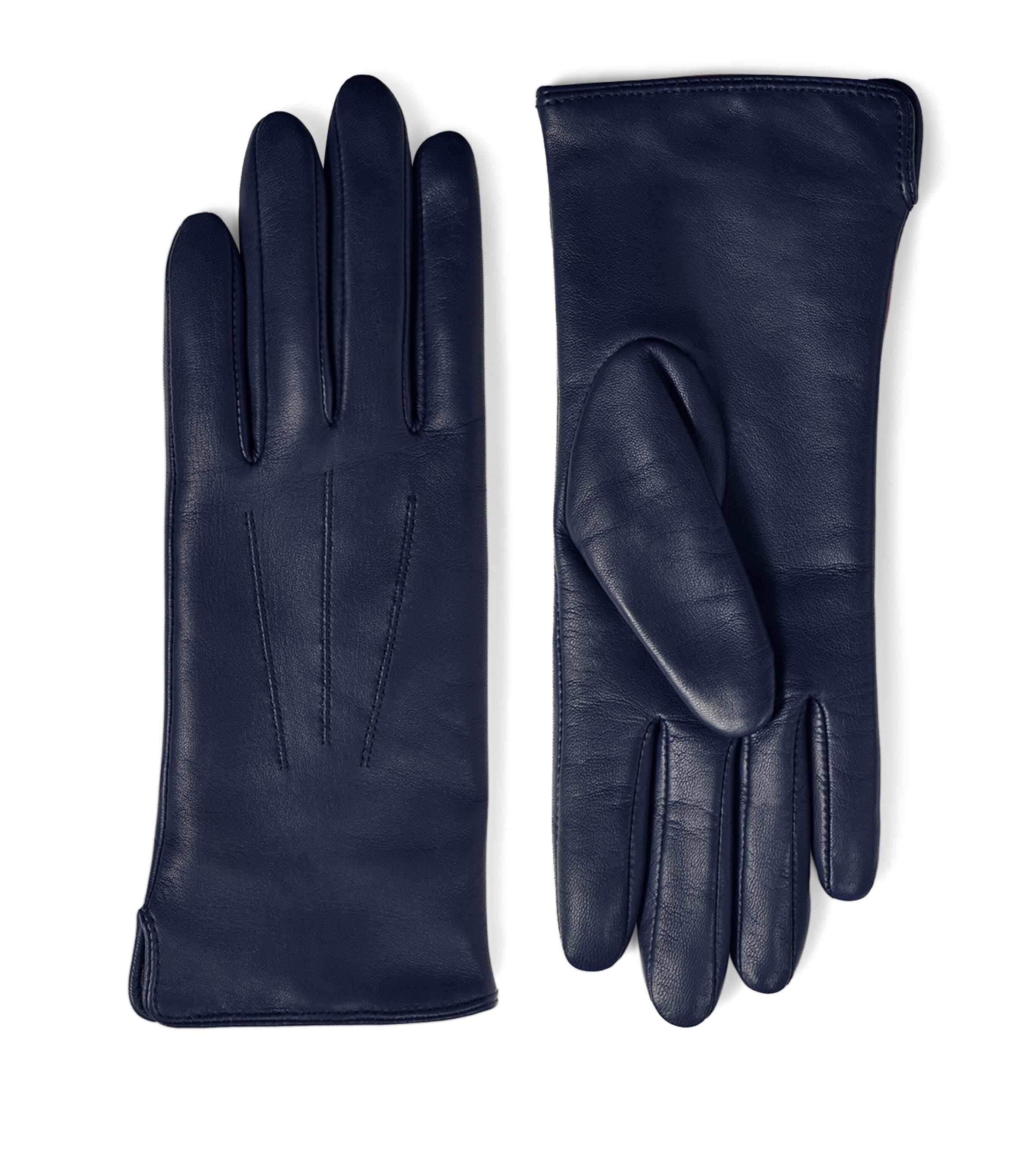 Women's Wool-Cashmere Lined Leather Gloves (Large) NAVY Image 3