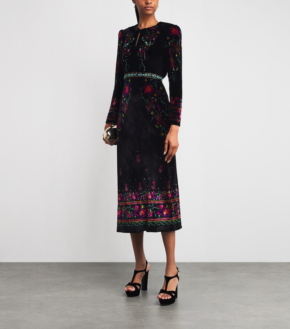 Saloni Womens Velvet Beaded Claudia Midi Dress Bda J Plmt Image 2
