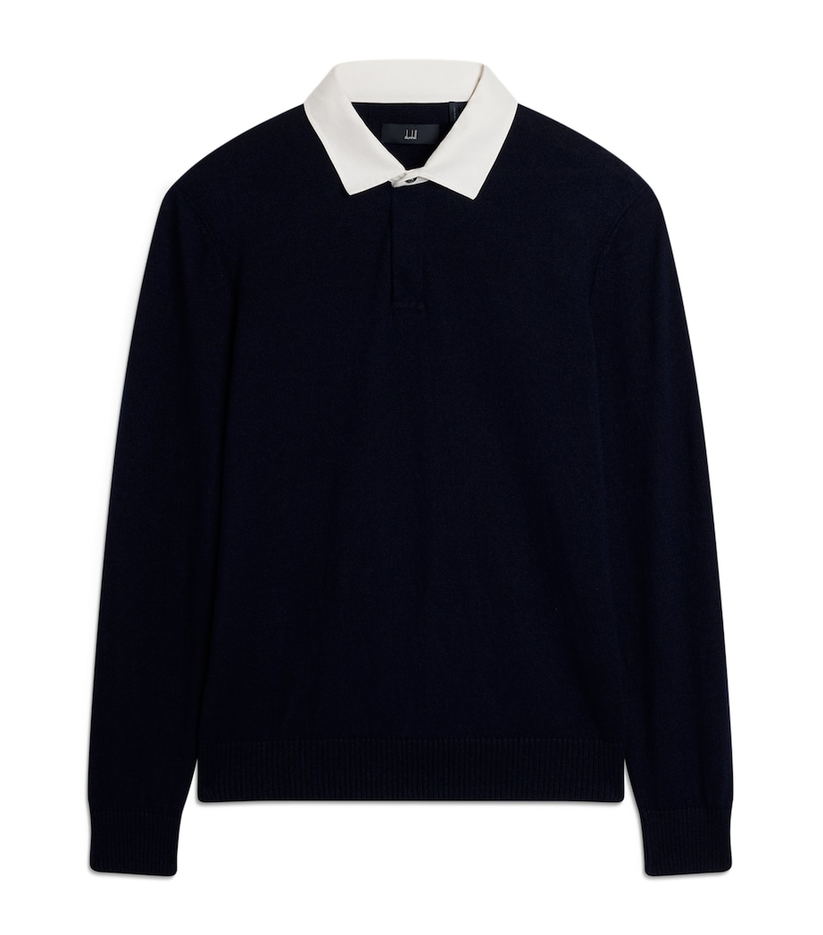 Dunhill Mens Cashmere-Linen Polo Sweater Navy Image 1