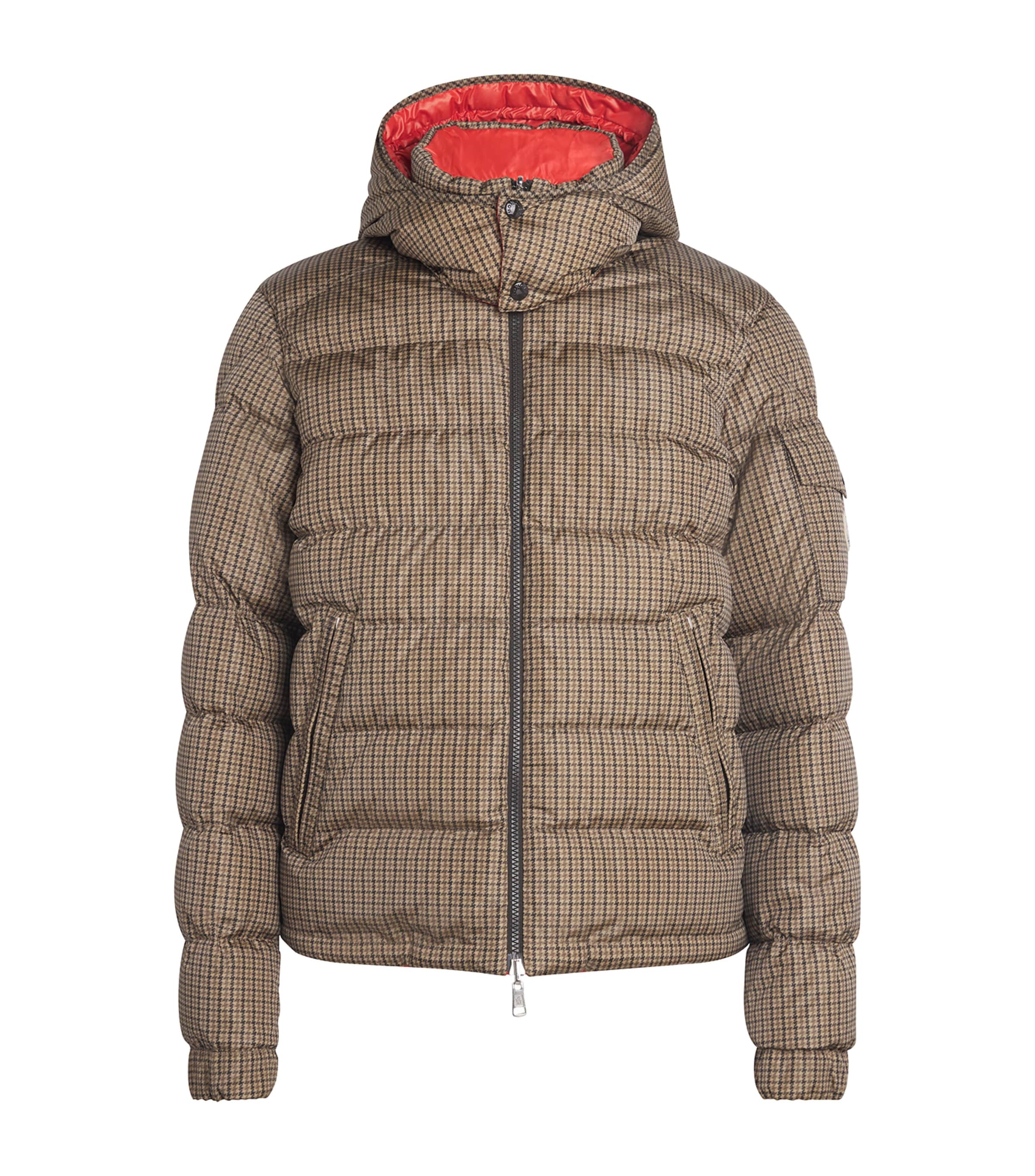 Moncler Jonage Houndstooth Nylon Down Jacket In Brown