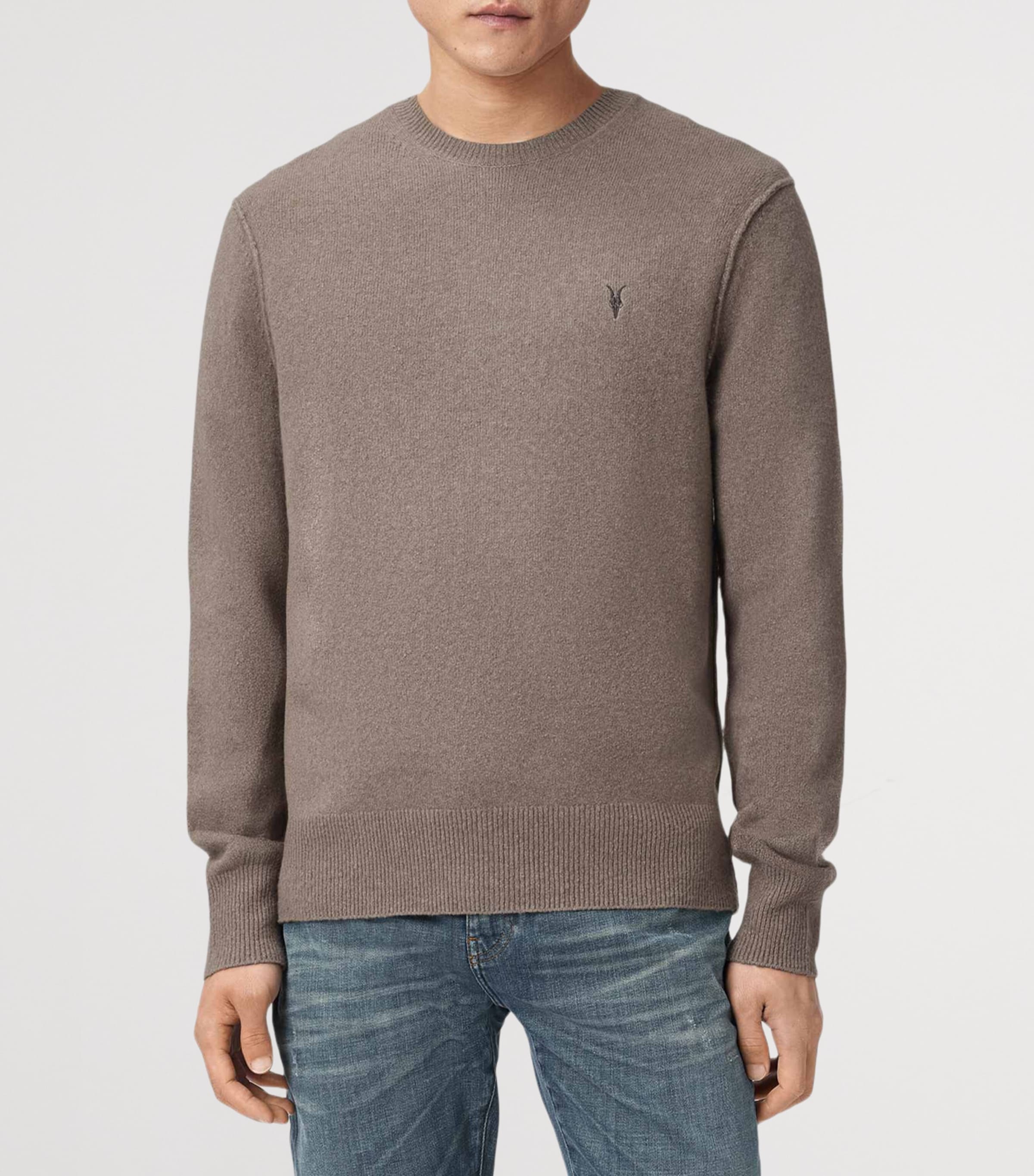 AllSaints Mens Crew-Neck Statten Sweater Cord Brown Image 3