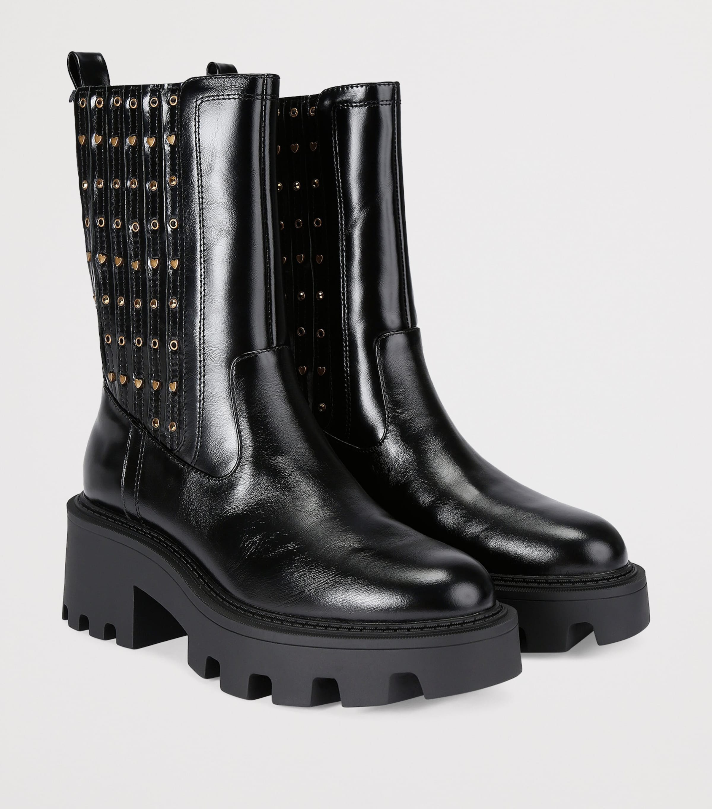 Patent Leather Studded Chelsea Ankle Boots BLACK Image 4