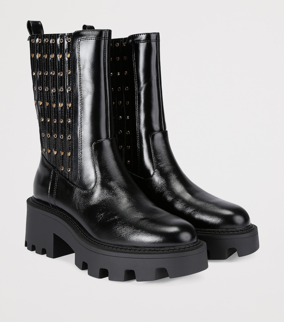 Patent Leather Studded Chelsea Ankle Boots BLACK Image 4