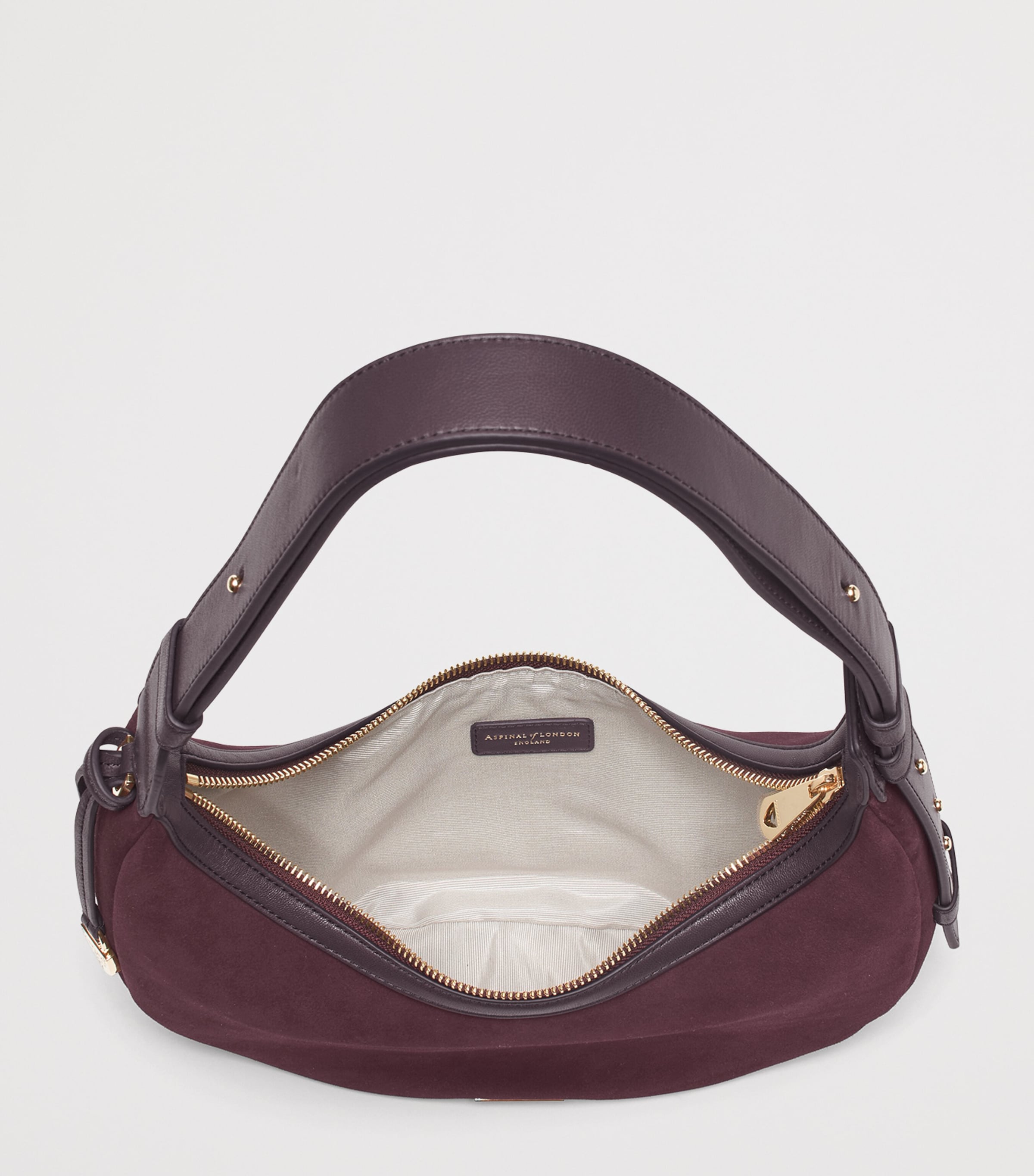 Small Suede Hudson Crescent Shoulder Bag CLARET Image 6