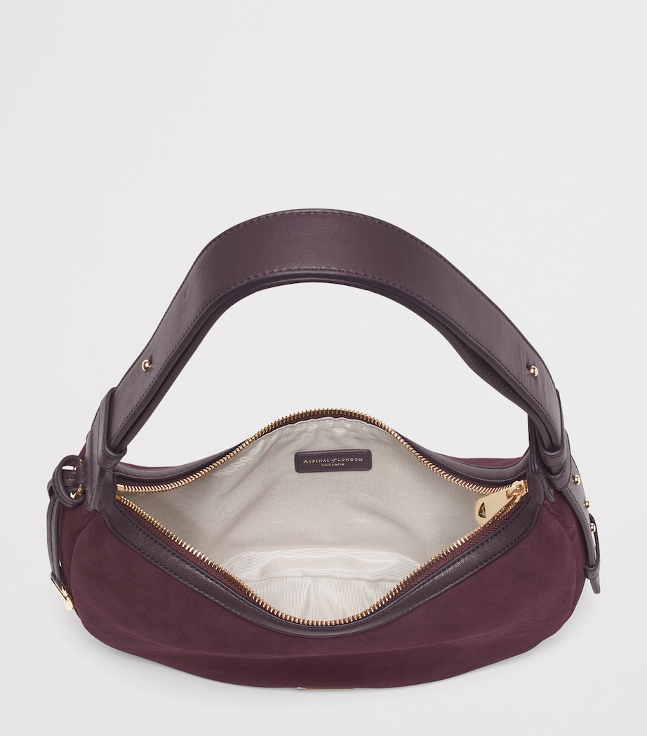 Small Suede Hudson Crescent Shoulder Bag CLARET Image 6