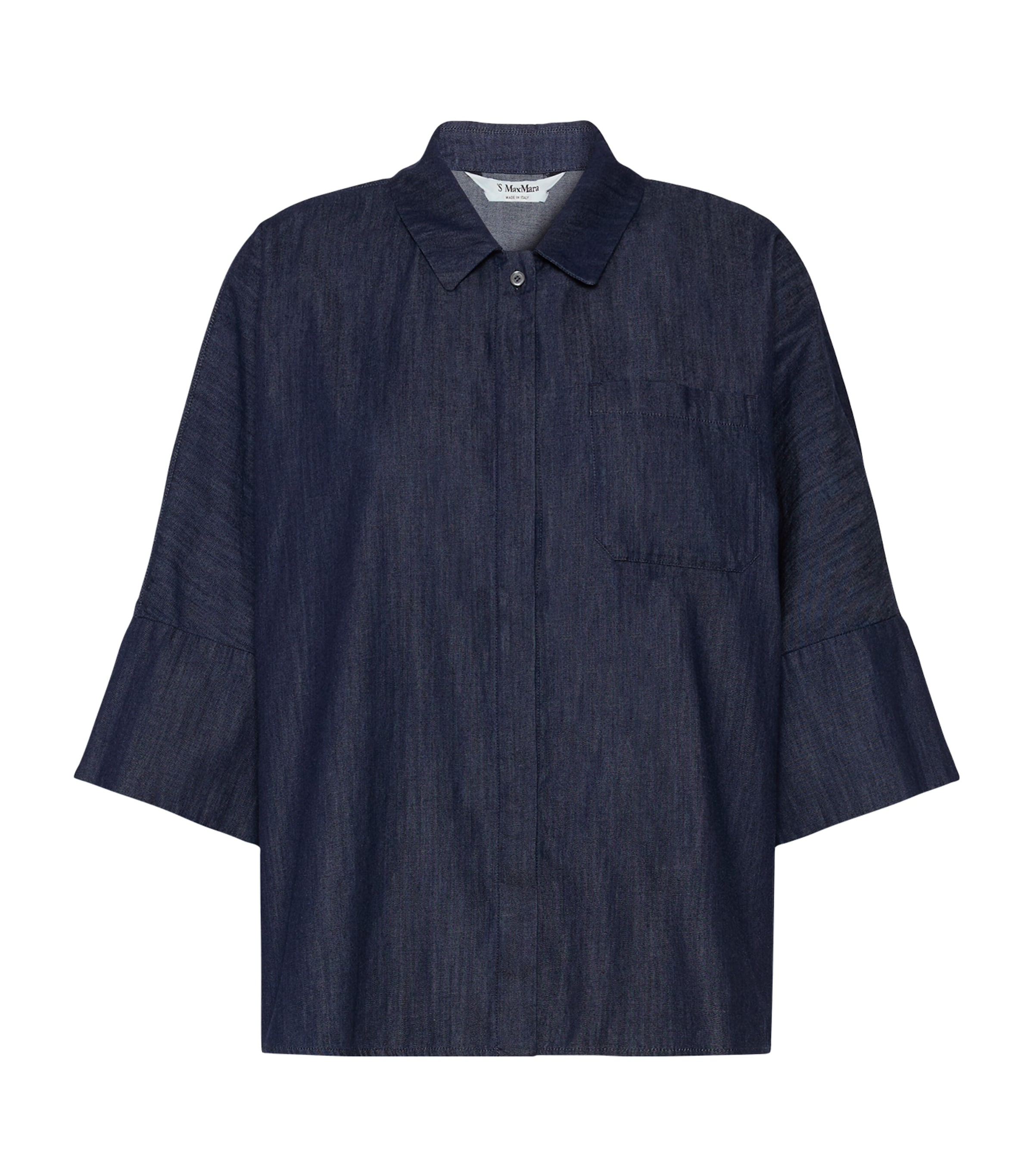 Max Mara Womens Cotton Cropped-Sleeve Shirt Midnightblue Image 1
