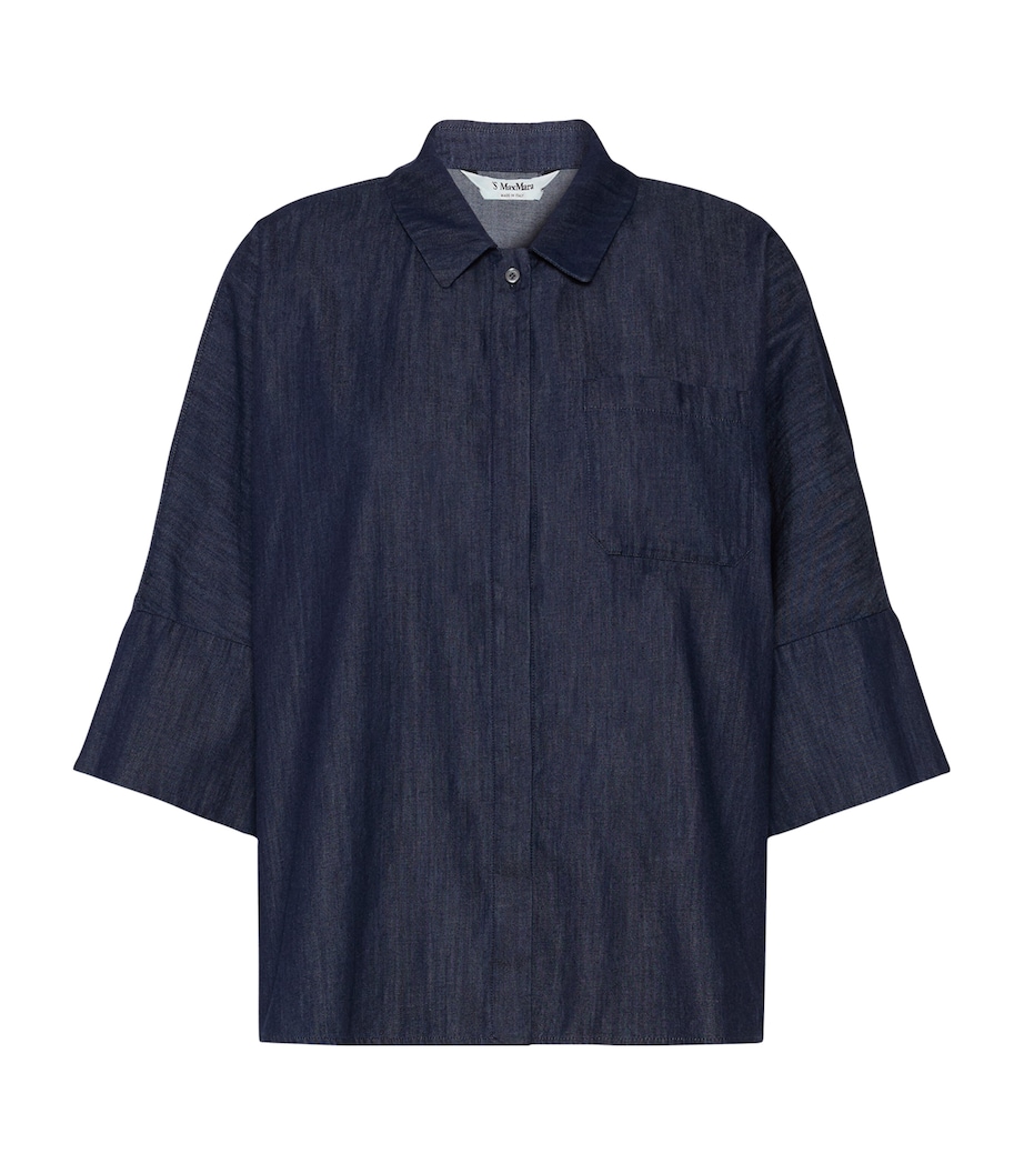 Max Mara Womens Cotton Cropped-Sleeve Shirt Midnightblue Image 1