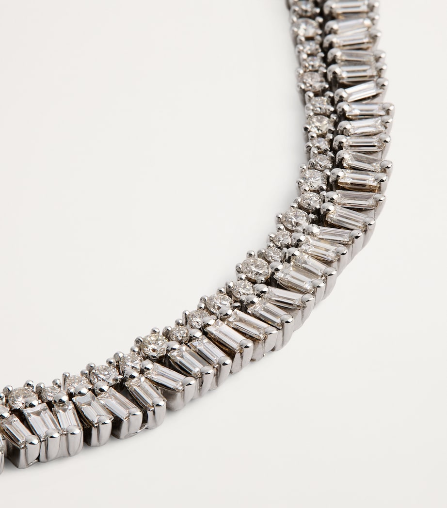 White Gold and Diamond Short Stack Tennis Necklace 18K WG/WD Image 5