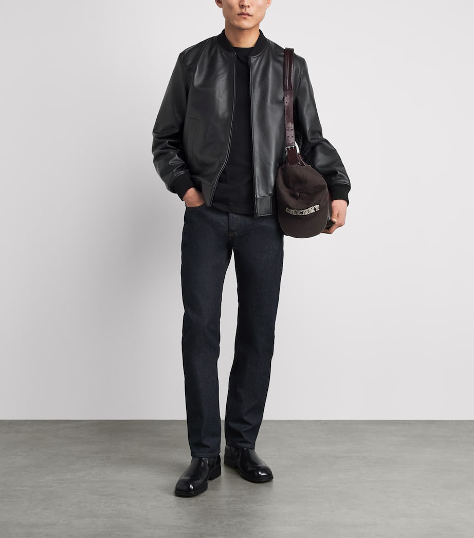 Sandro Paris Mens Leather Bomber Jacket Black Image 2