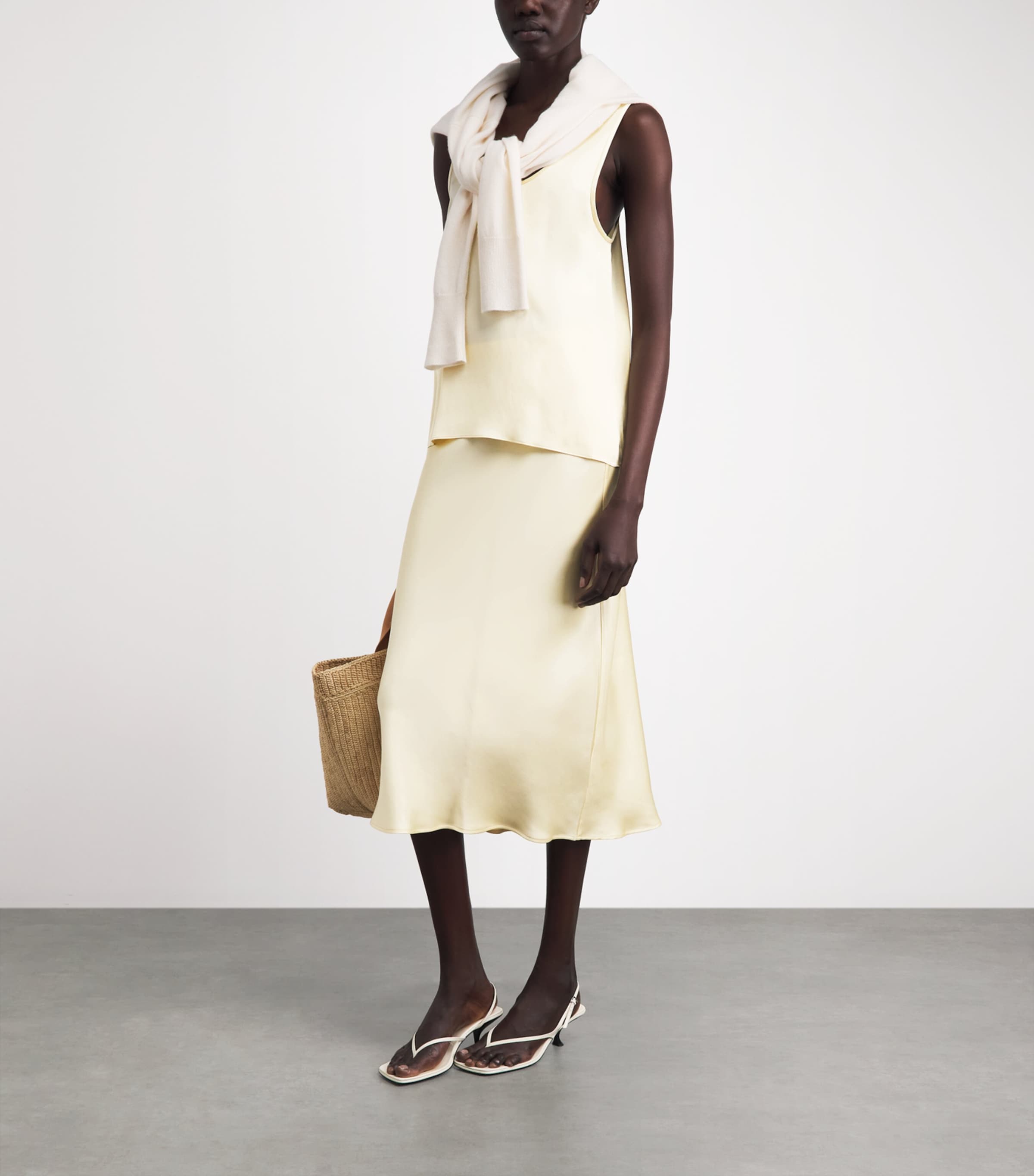 ANINE BING Womens Silk Bar Midi Skirt Cream Image 2