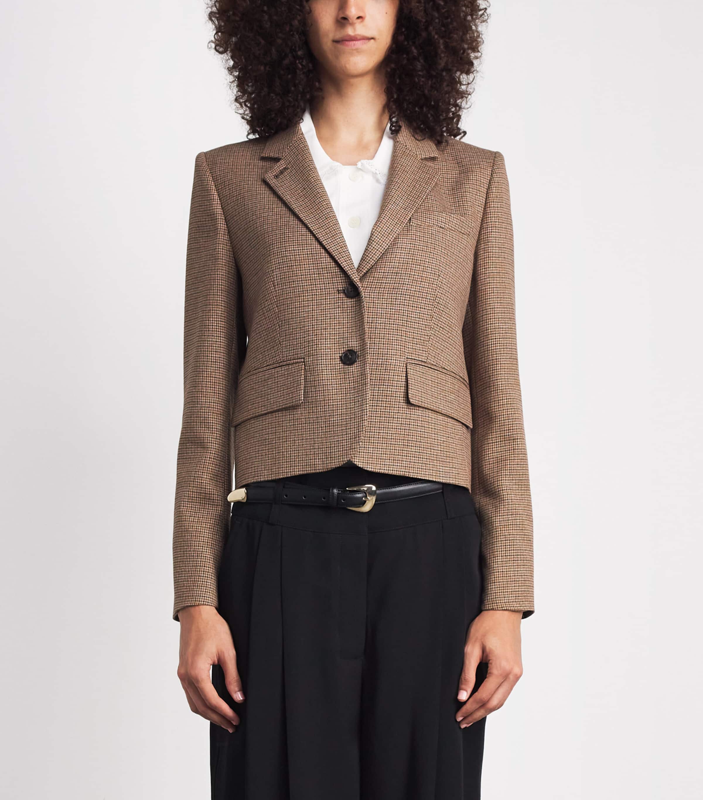 ME+EM Womens Slim Cropped Blazer Pecan Brown Multi Image 4