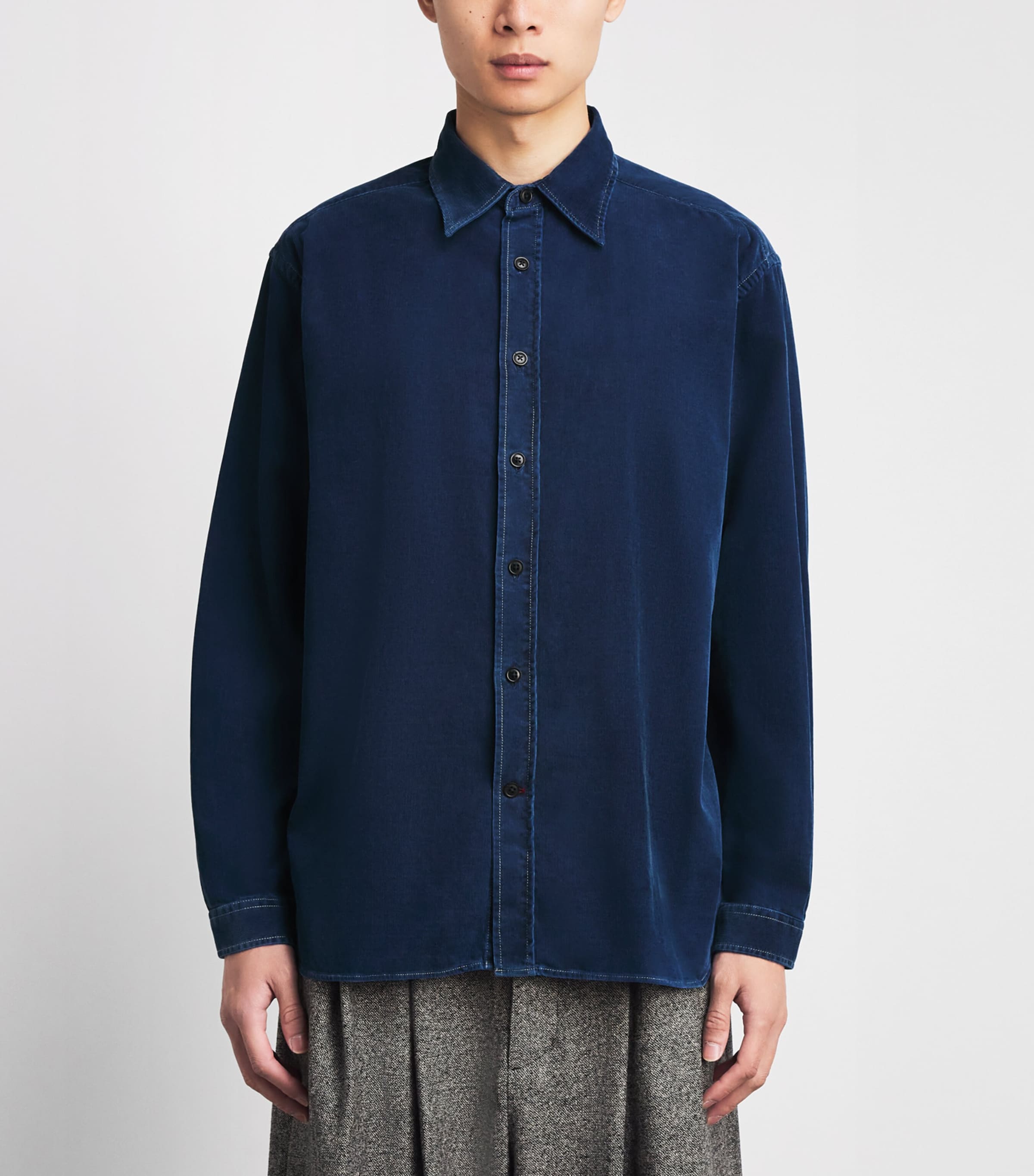 Oliver Spencer Mens Cotton Newson Cord Atlanta Shirt Indigo Blue Rinse Image 4