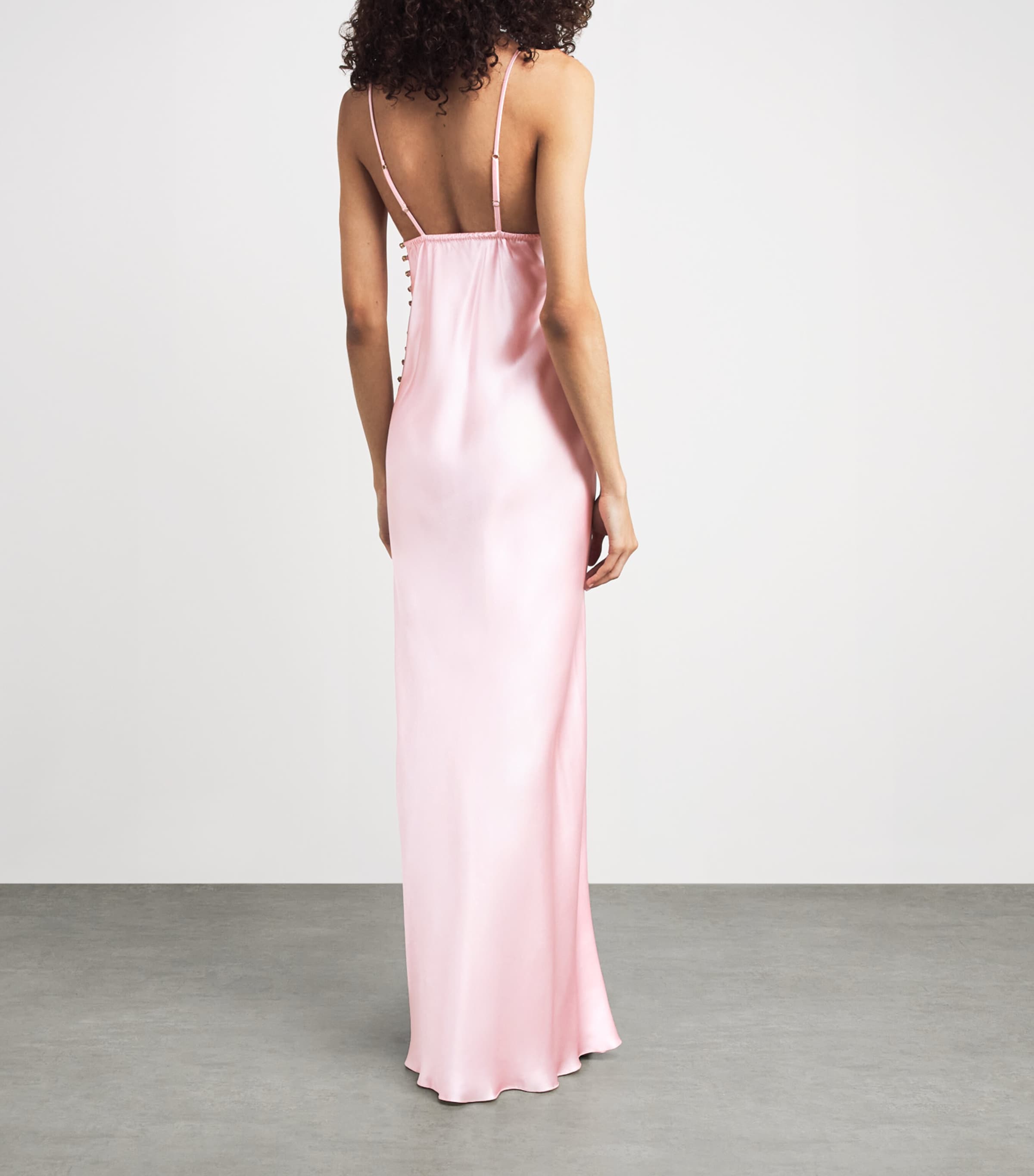 Rosamosario Womens Silk Lace-Trim Long Slip Dress Pink Image 4