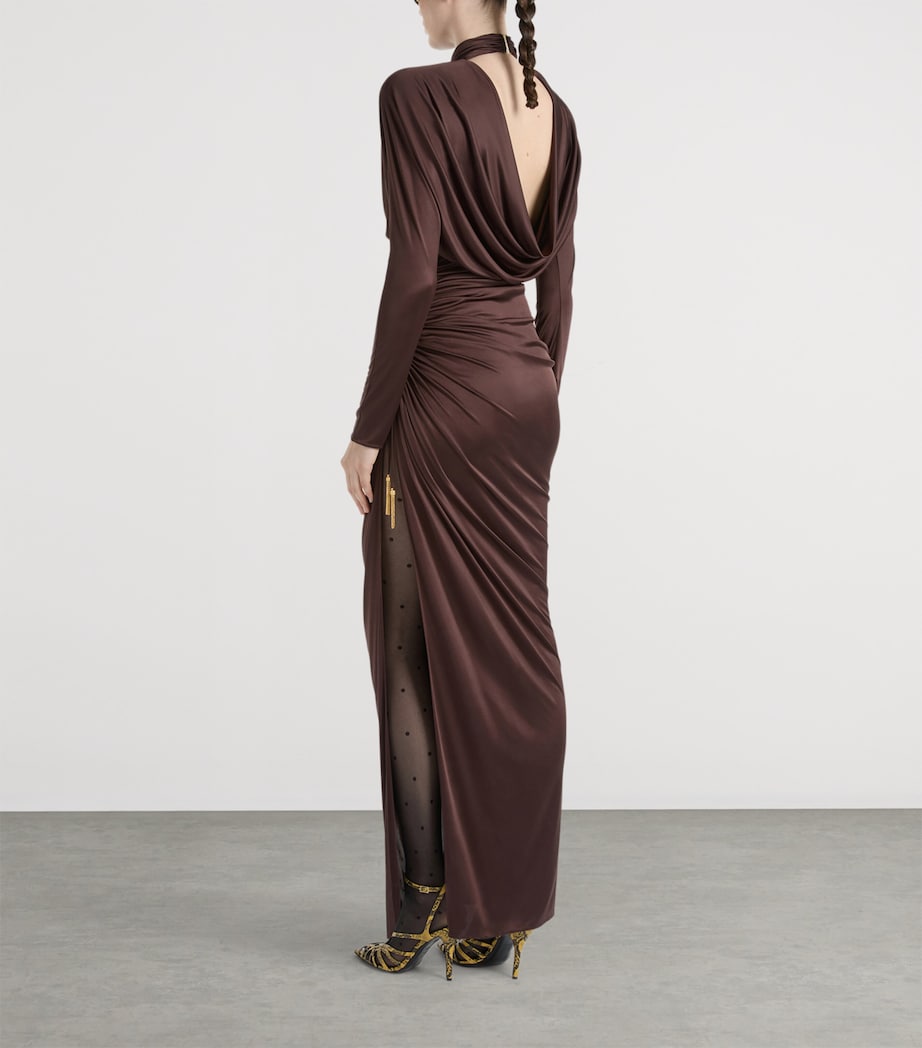 Balmain Womens Draped Long-Sleeve Maxi Dress Brown Marron Image 5
