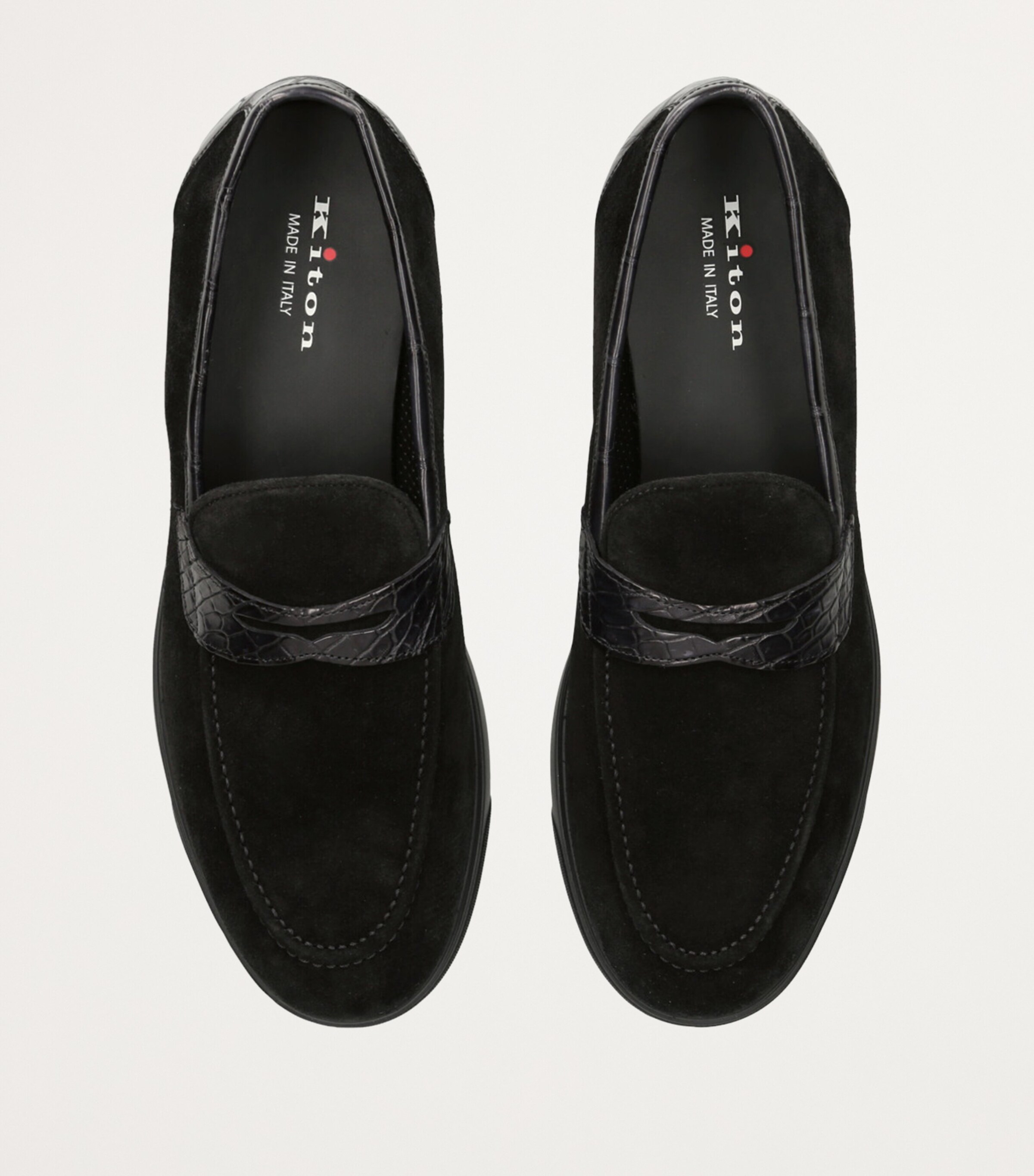 Kiton Suede Crocodile Leather-Detail Penny Loafers Black Image 4